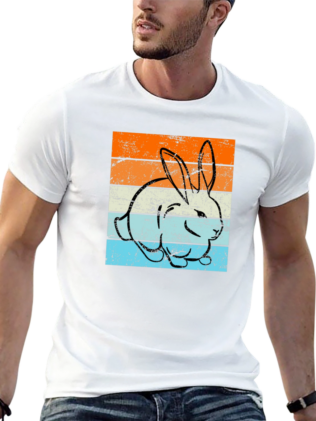 Retro Bunny Graphic Tee - Unisex Black T-Shirt