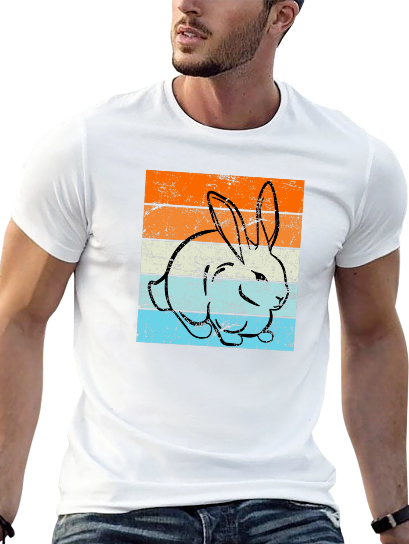 Retro Bunny Graphic Tee - Unisex Black T-Shirt