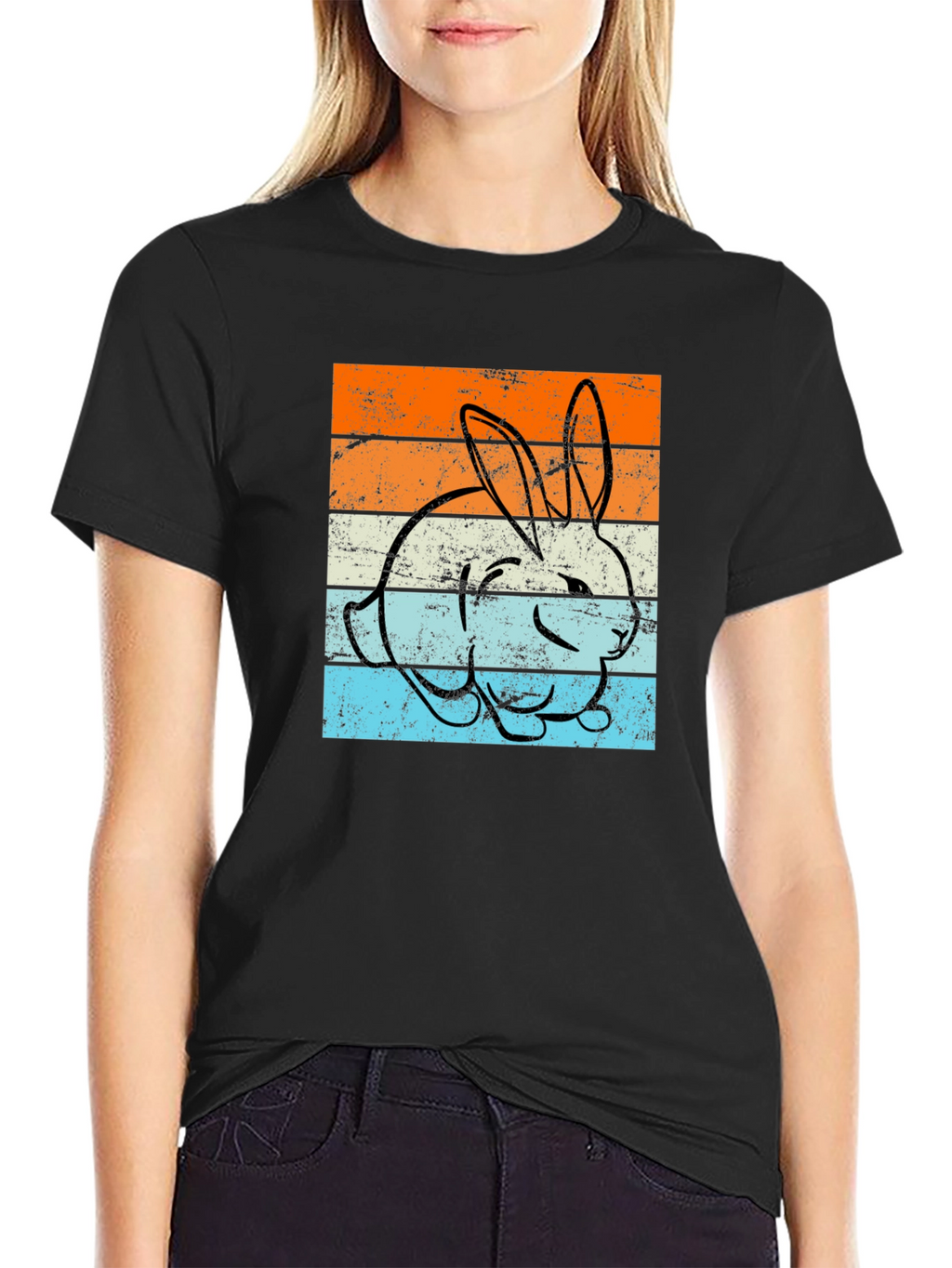 Retro Bunny Graphic Tee - Unisex Black T-Shirt