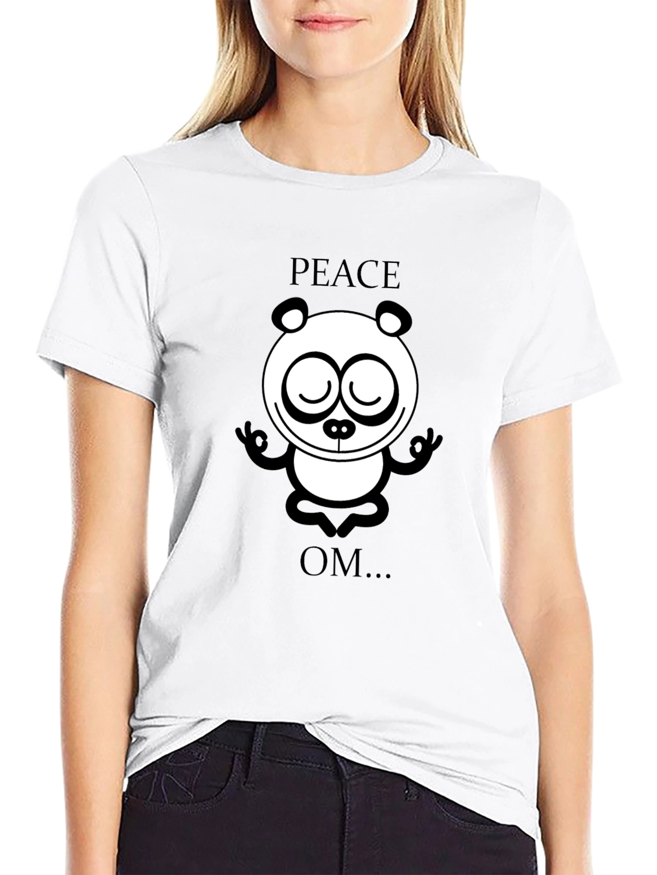 Peace Om Yoga Panda Black T-Shirt