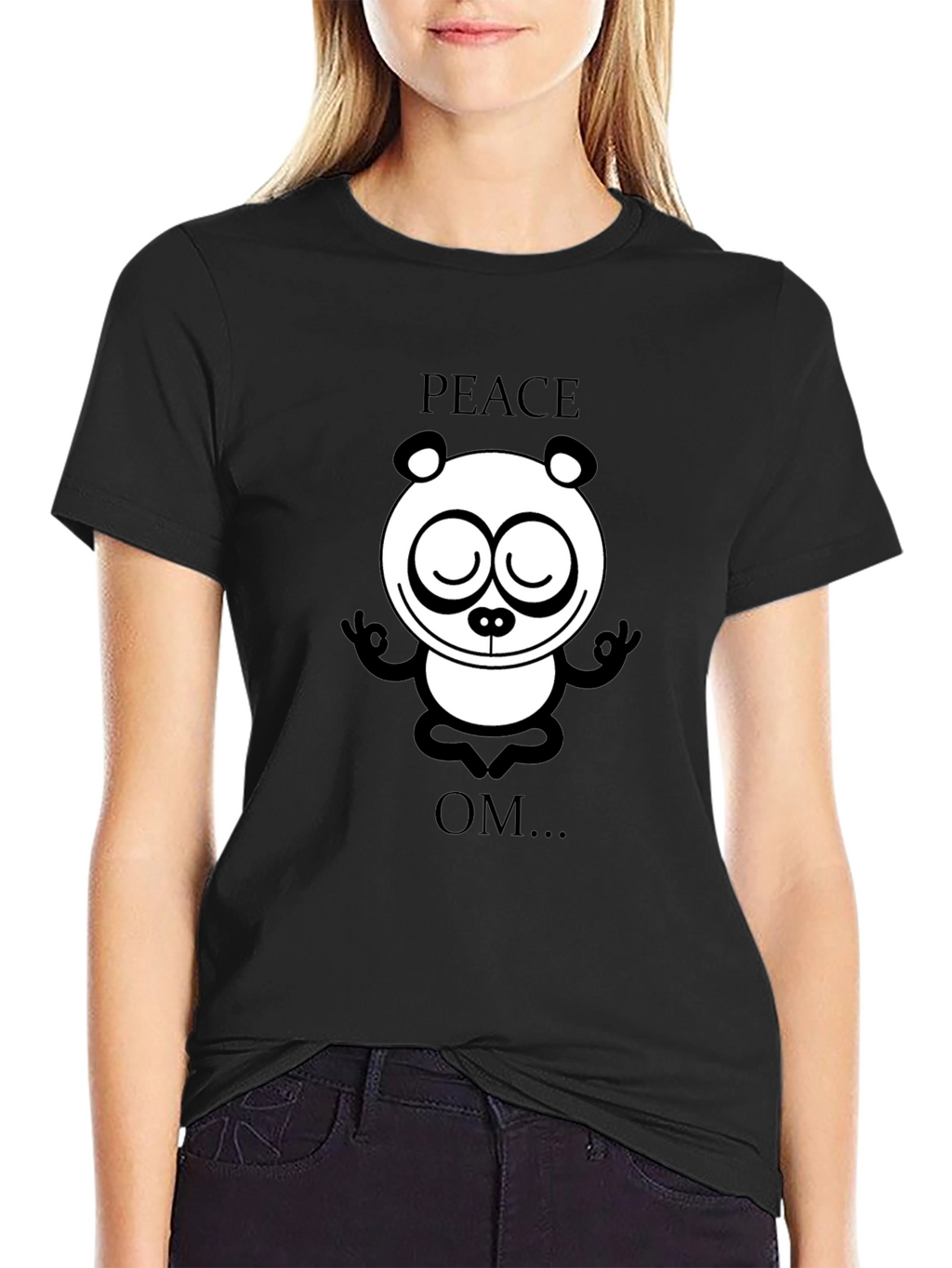 Peace Om Yoga Panda Black T-Shirt