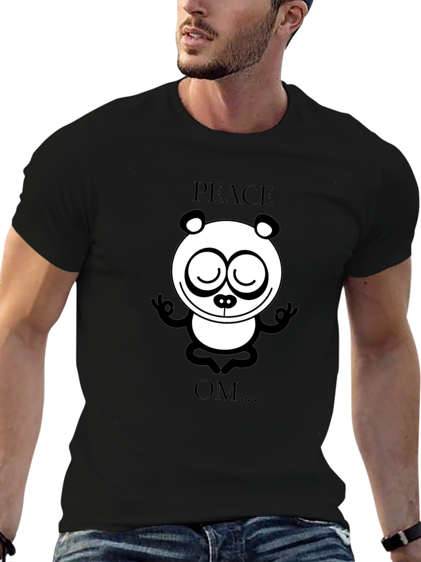 Peace Om Yoga Panda Black T-Shirt