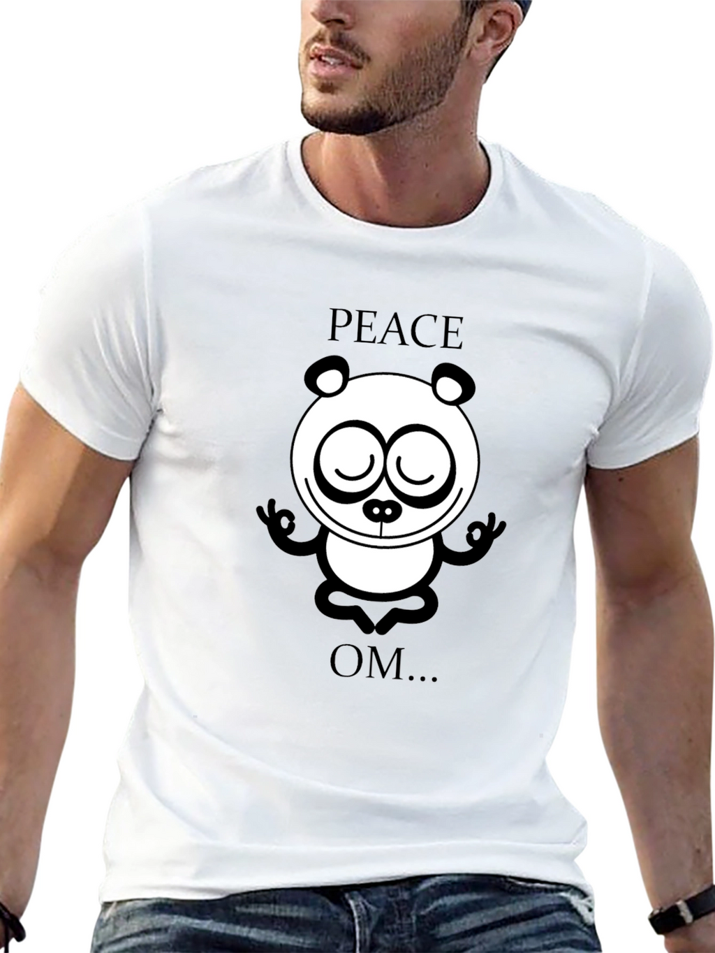 Peace Om Yoga Panda Black T-Shirt