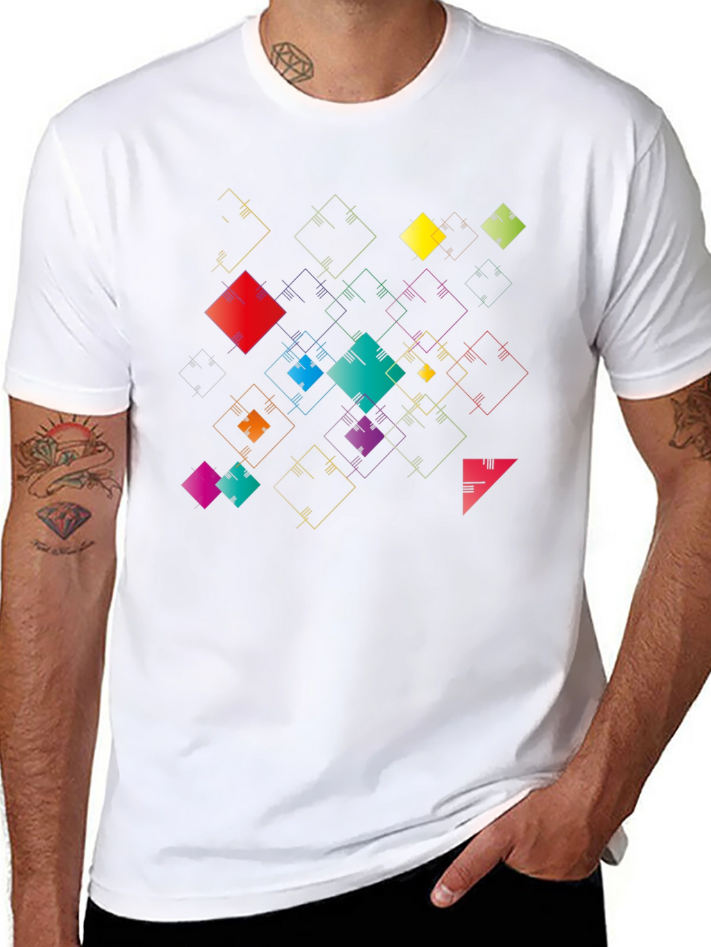 Geometric Squares Black T-Shirt