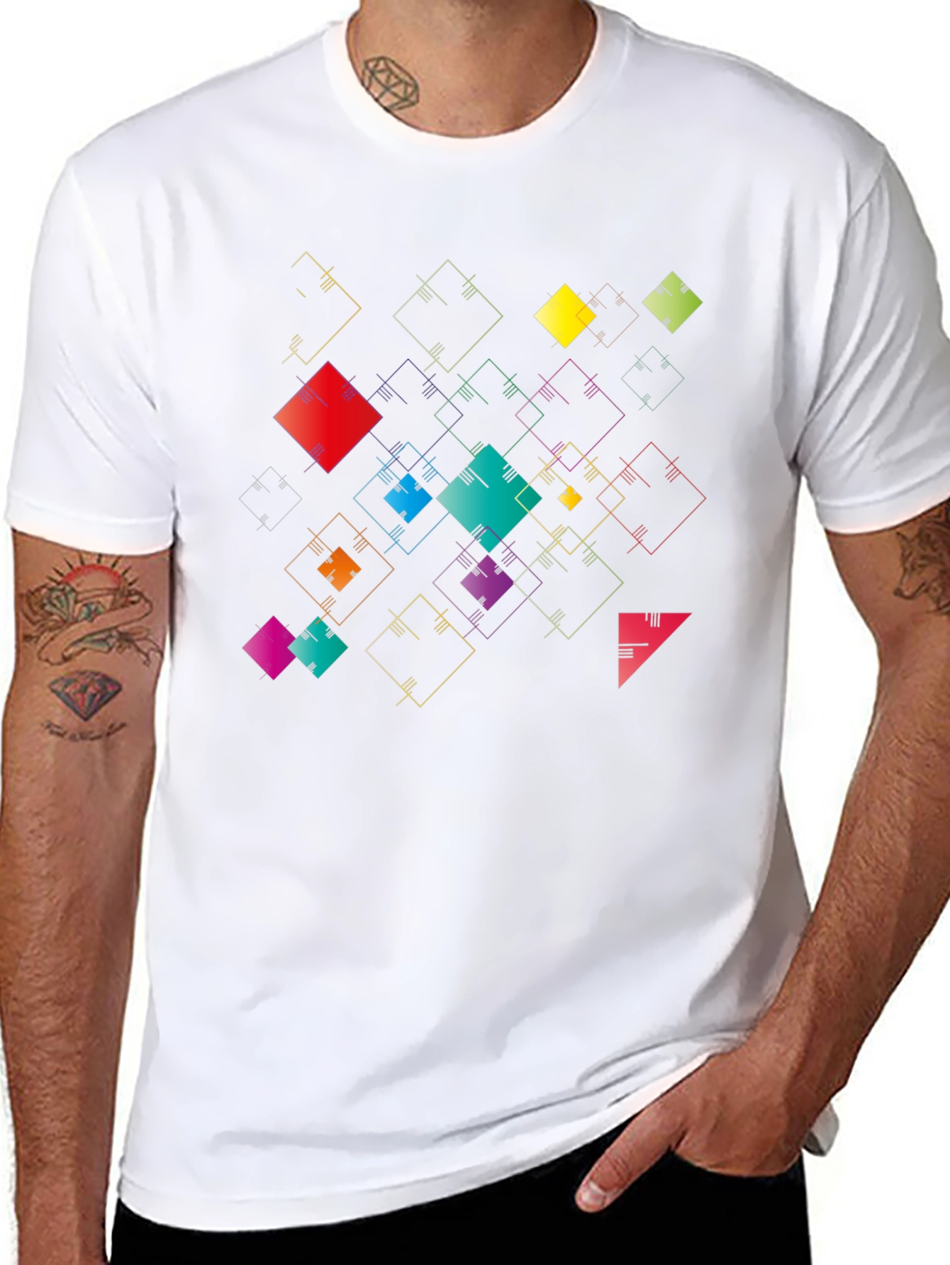Geometric Squares Black T-Shirt