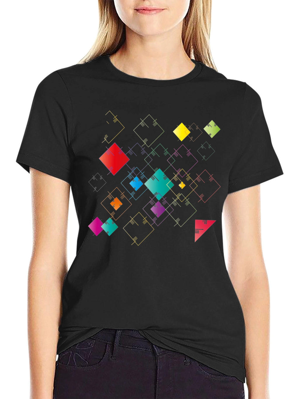Geometric Squares Black T-Shirt