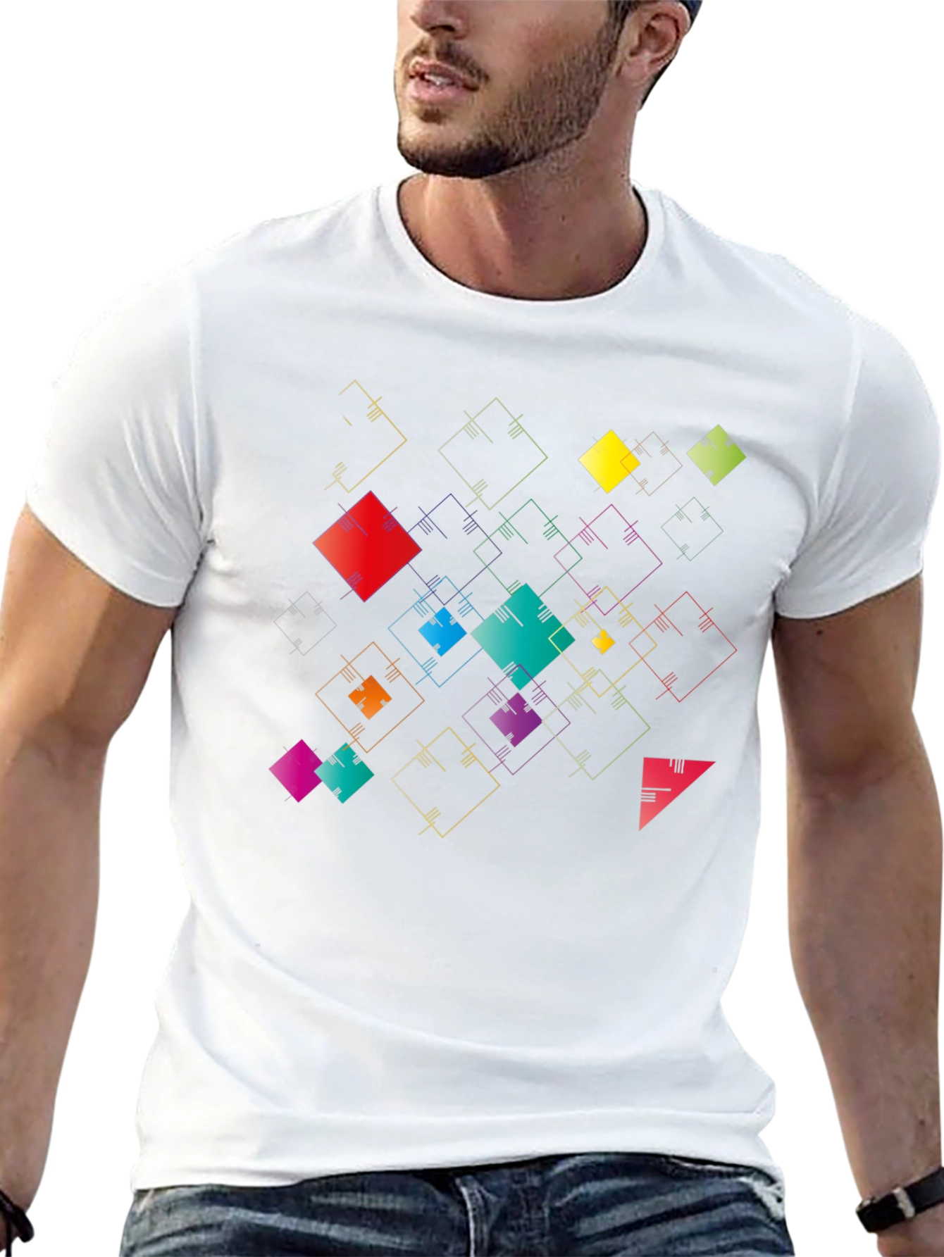 Geometric Squares Black T-Shirt