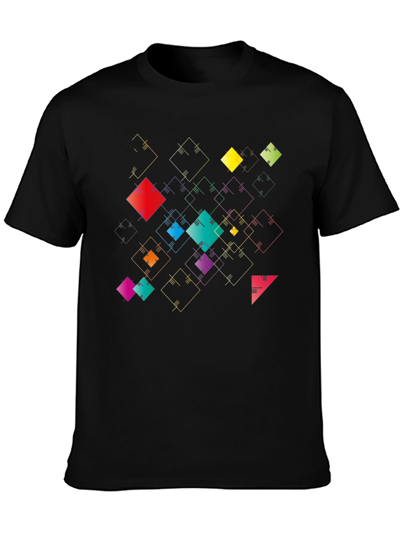 Geometric Squares Black T-Shirt