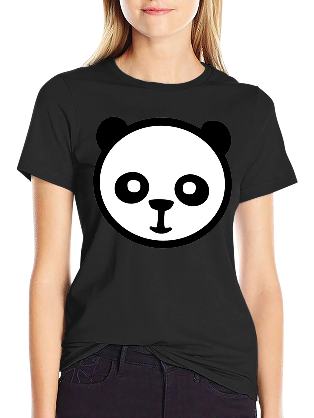 Panda Face Graphic Tee - Cute Black T-Shirt