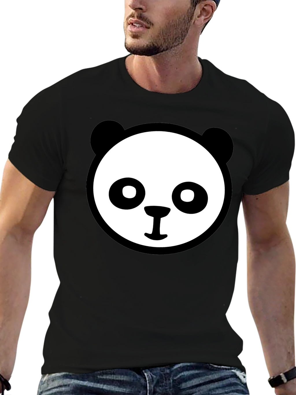 Panda Face Graphic Tee - Cute Black T-Shirt