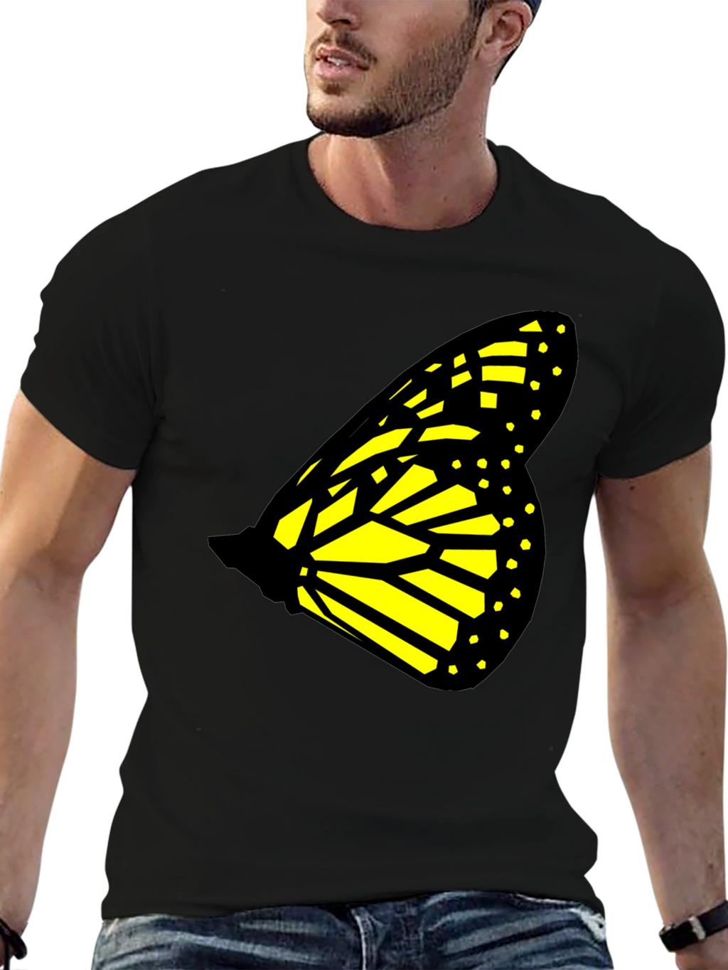 Butterfly Wing Graphic Tee - Black Cotton T-Shirt