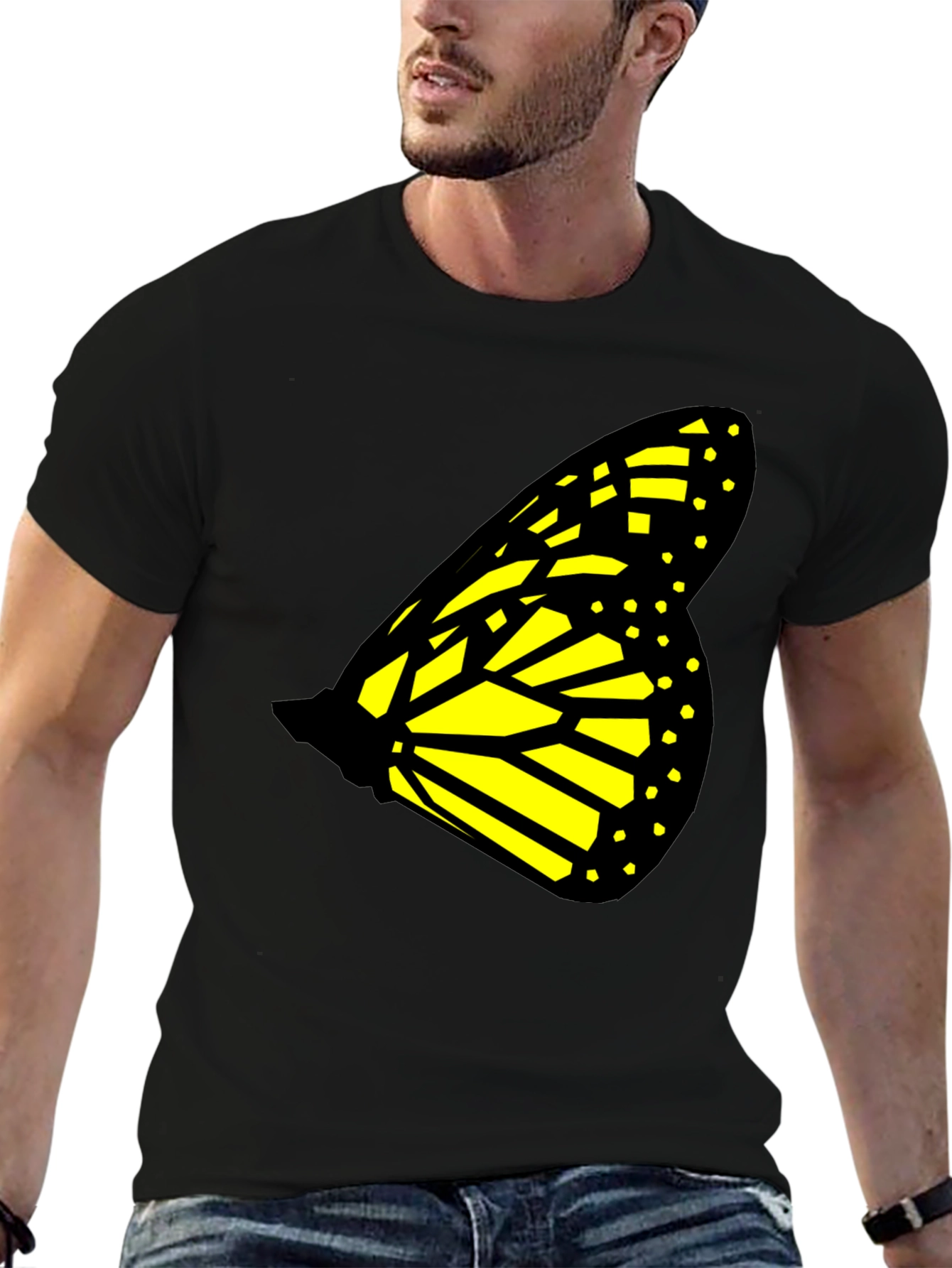 Butterfly Wing Graphic Tee - Black Cotton T-Shirt