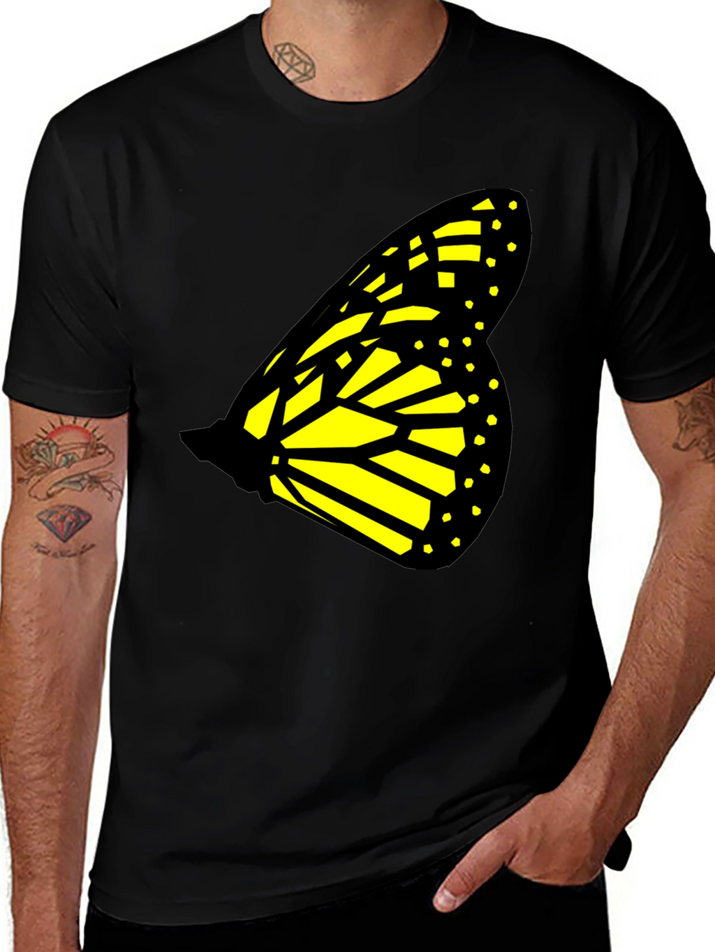 Butterfly Wing Graphic Tee - Black Cotton T-Shirt
