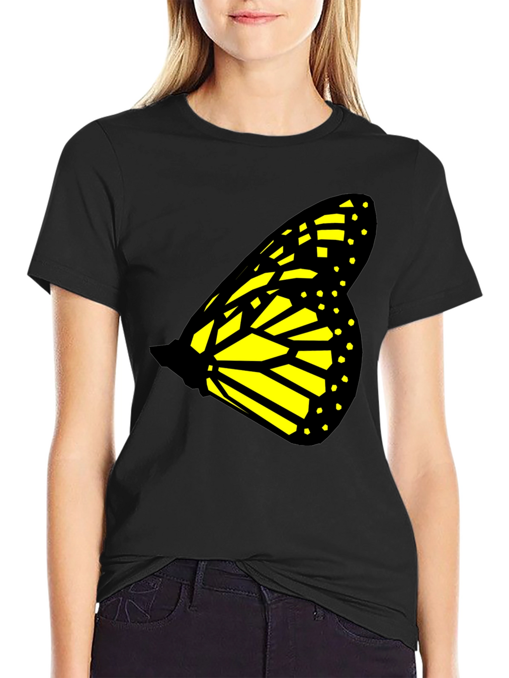 Butterfly Wing Graphic Tee - Black Cotton T-Shirt