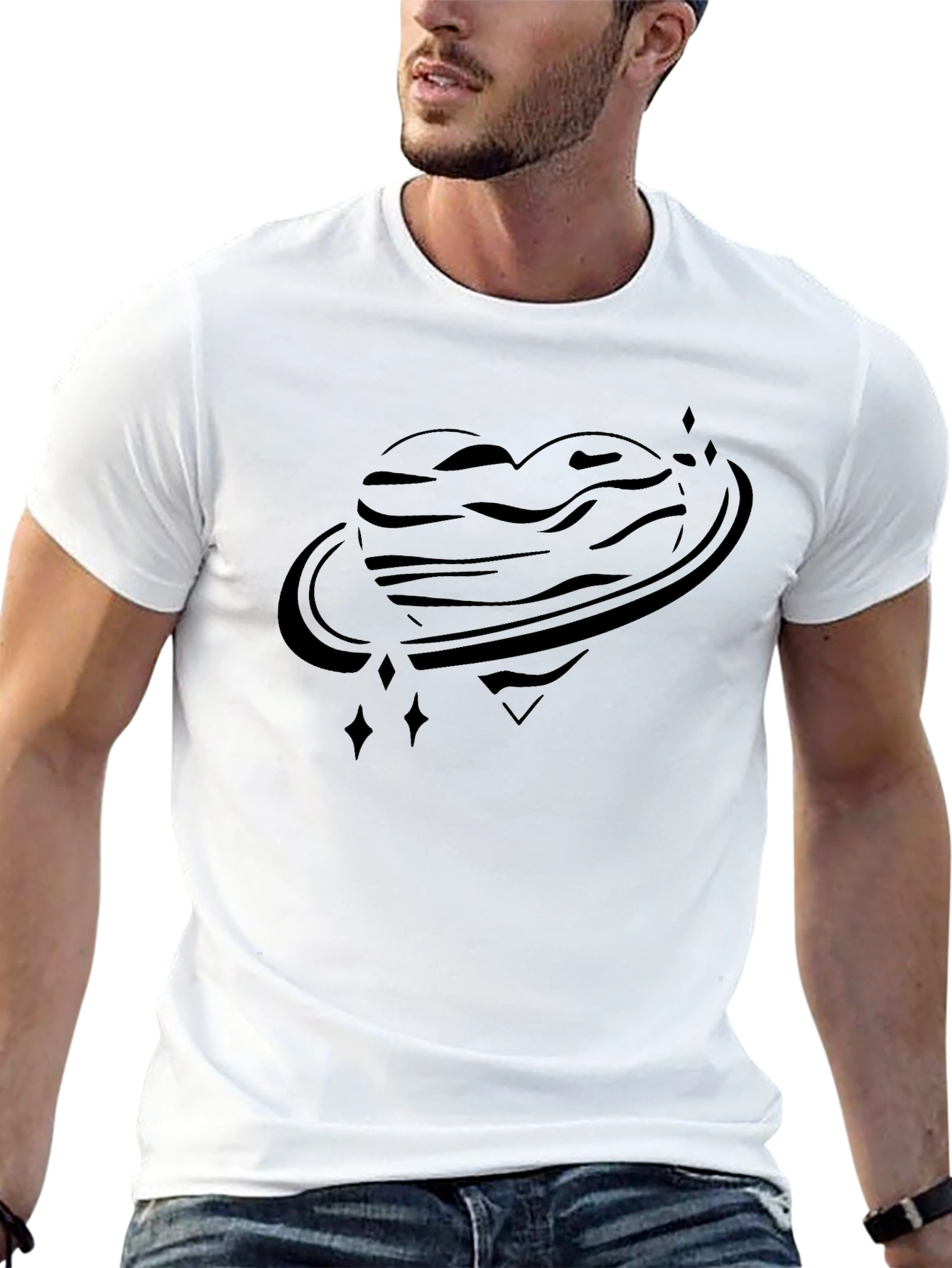 Heart Planet Graphic Tee - Unique Saturn Inspired Design