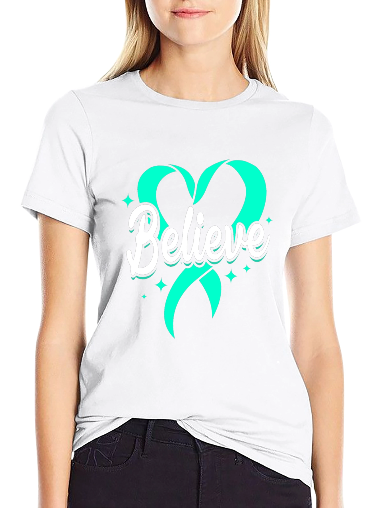 Believe Heart Ribbon Graphic Tee