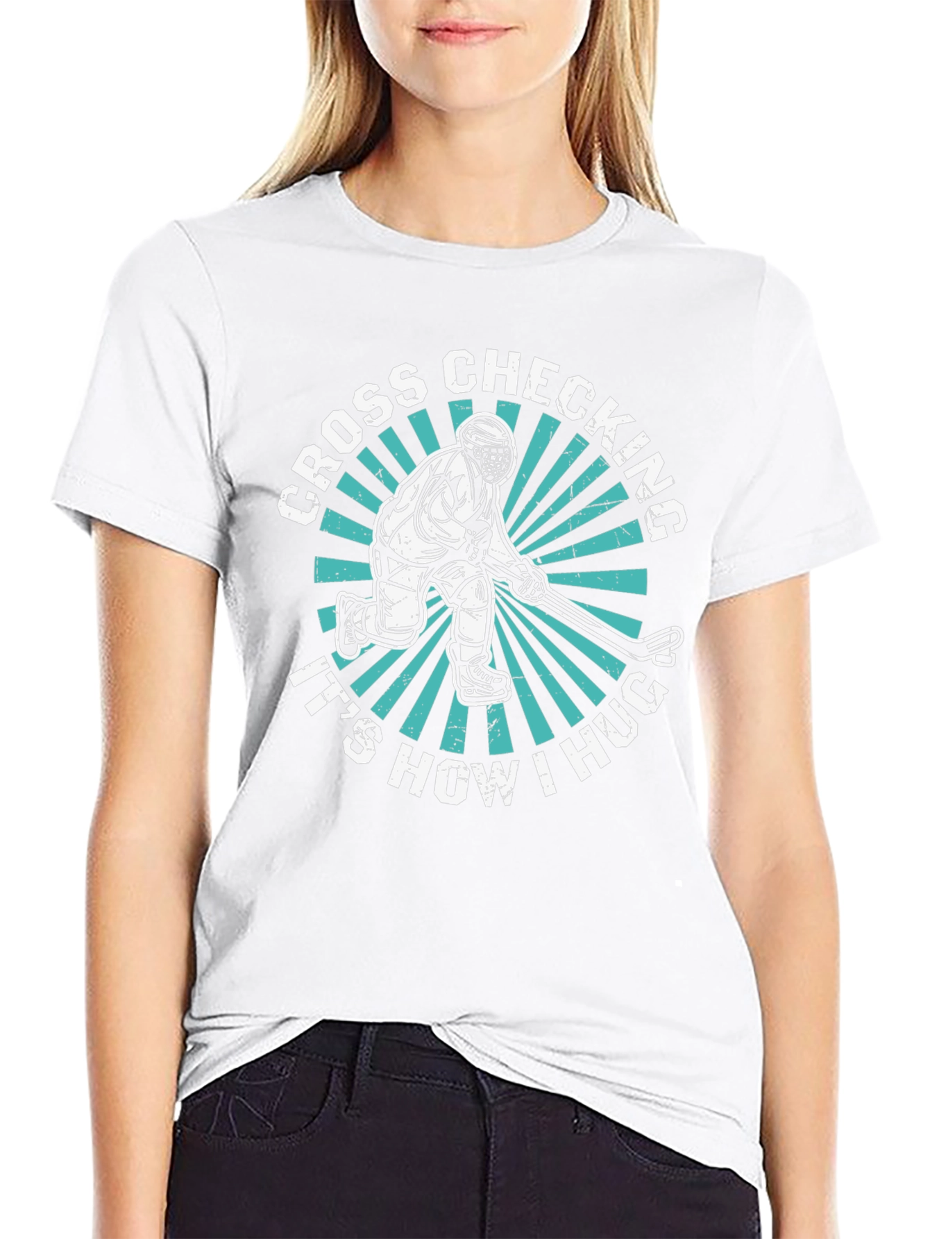 Cross Checking Hockey Hug T-Shirt - Sporty Graphic Tee