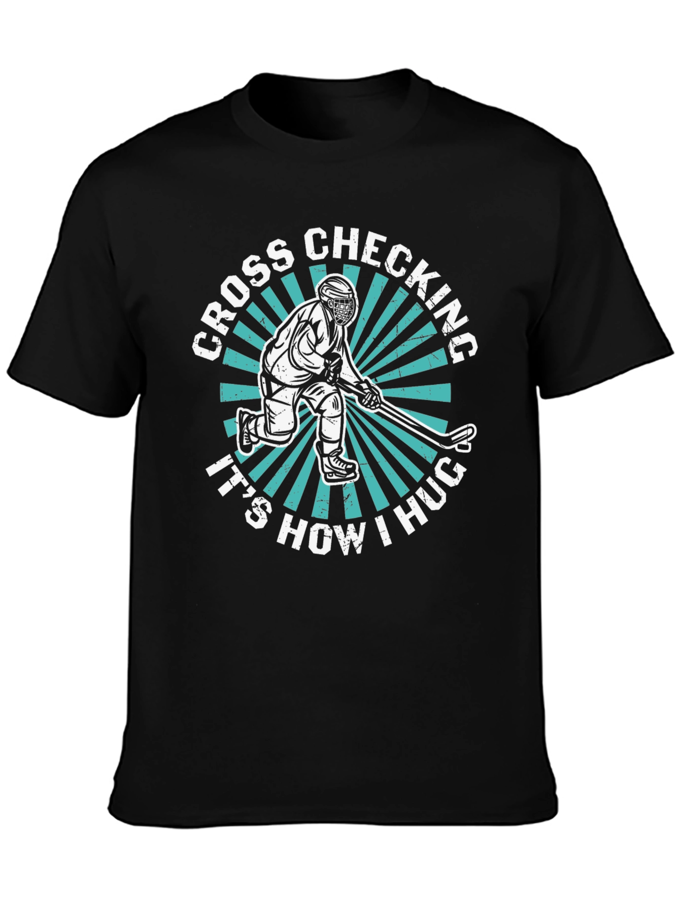 Cross Checking Hockey Hug T-Shirt - Sporty Graphic Tee