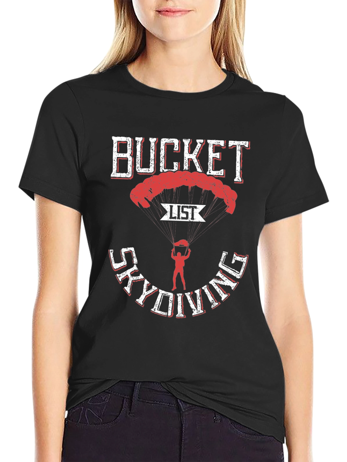 Bucket List Skydiving T-Shirt - Black Cotton Tee
