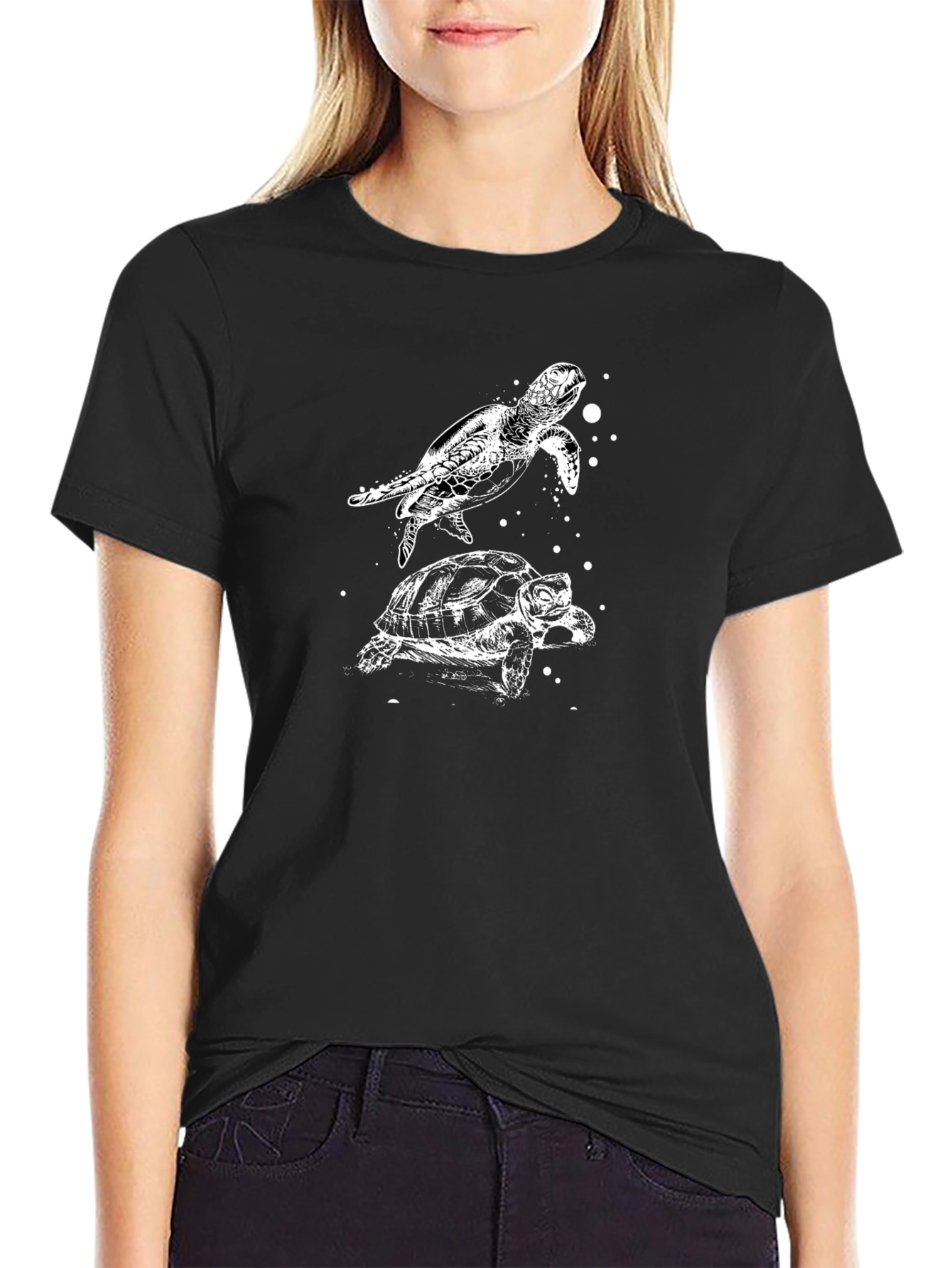 Turtle Graphic Print Black T-Shirt