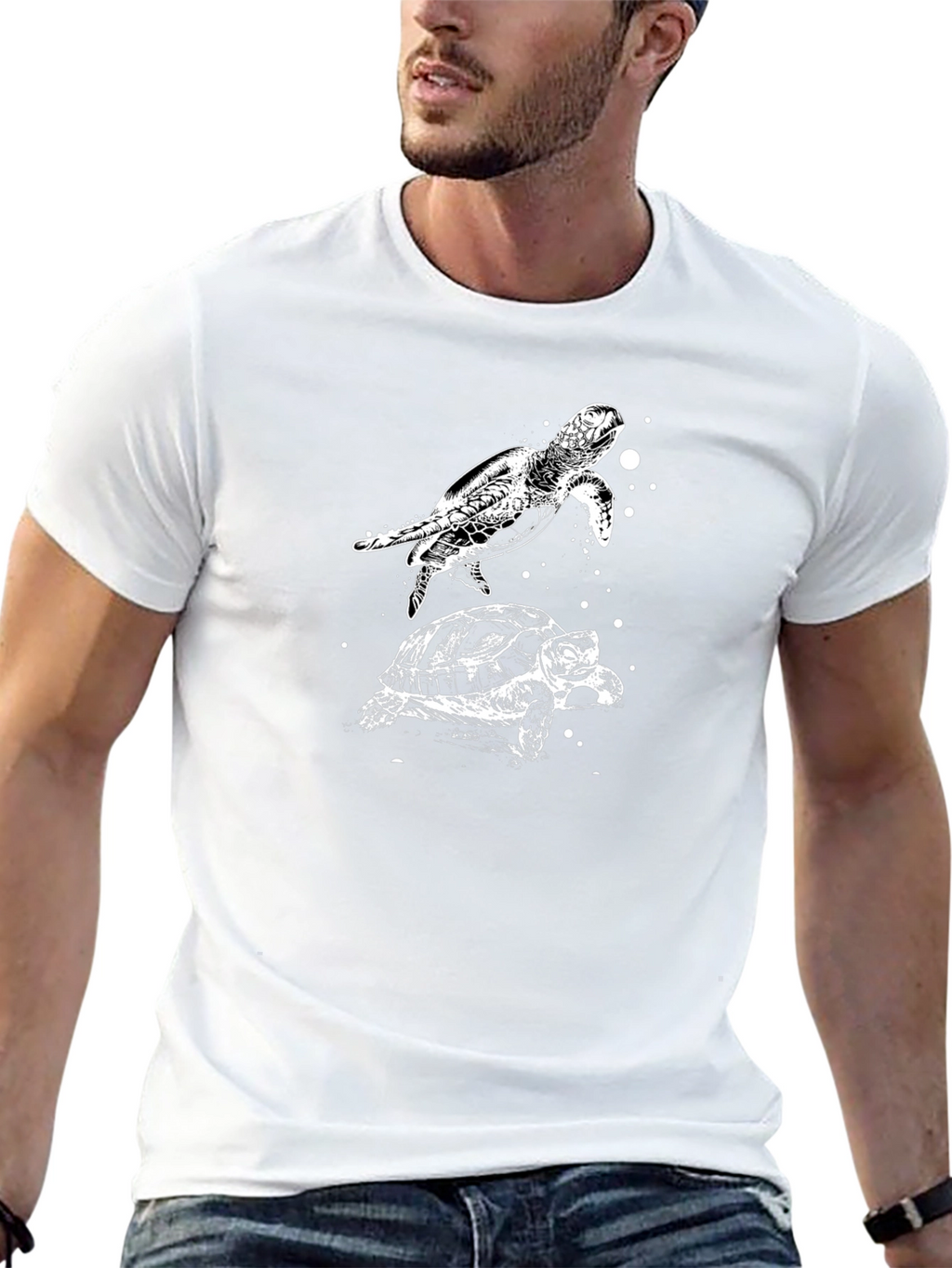 Turtle Graphic Print Black T-Shirt