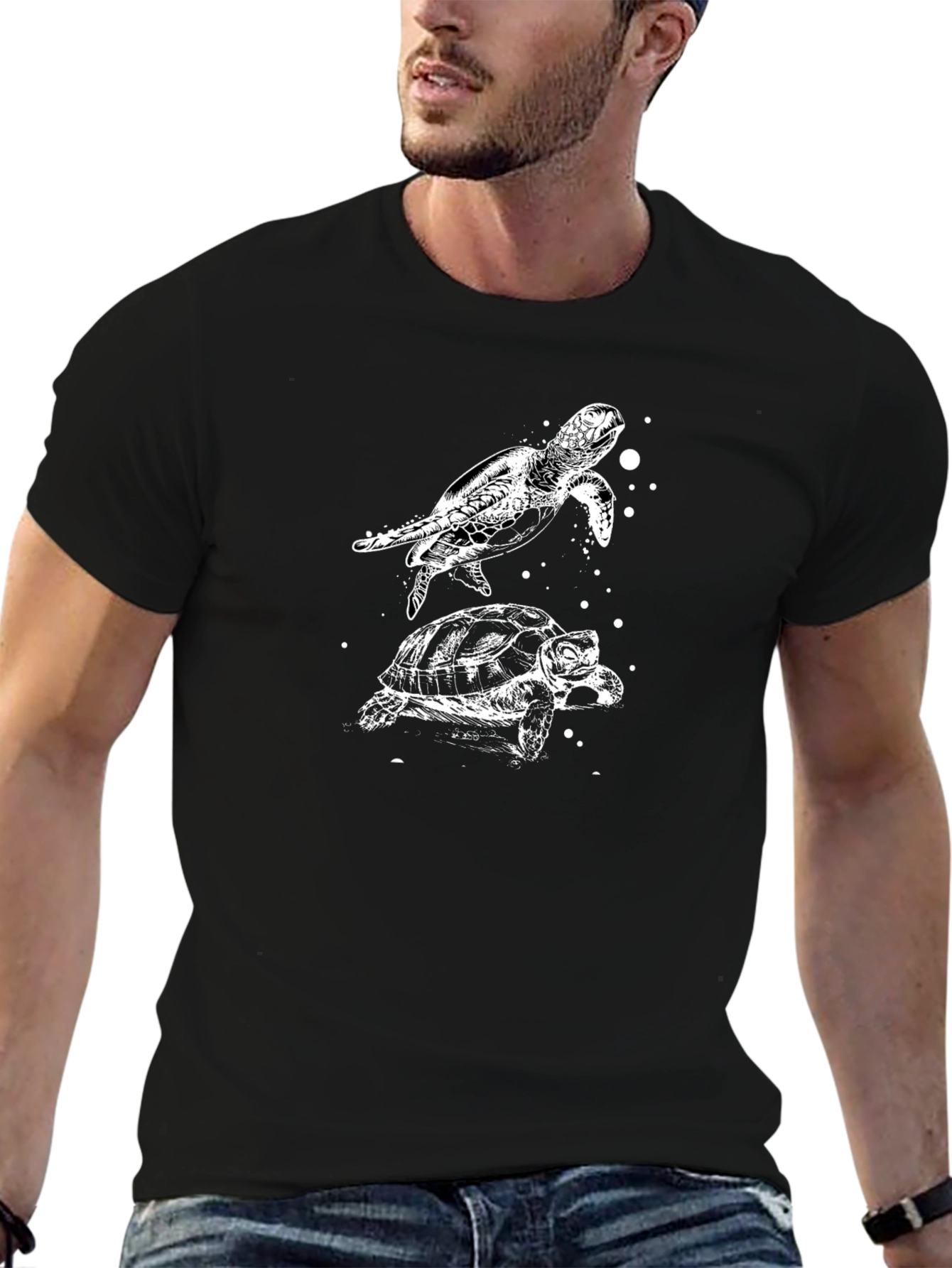 Turtle Graphic Print Black T-Shirt