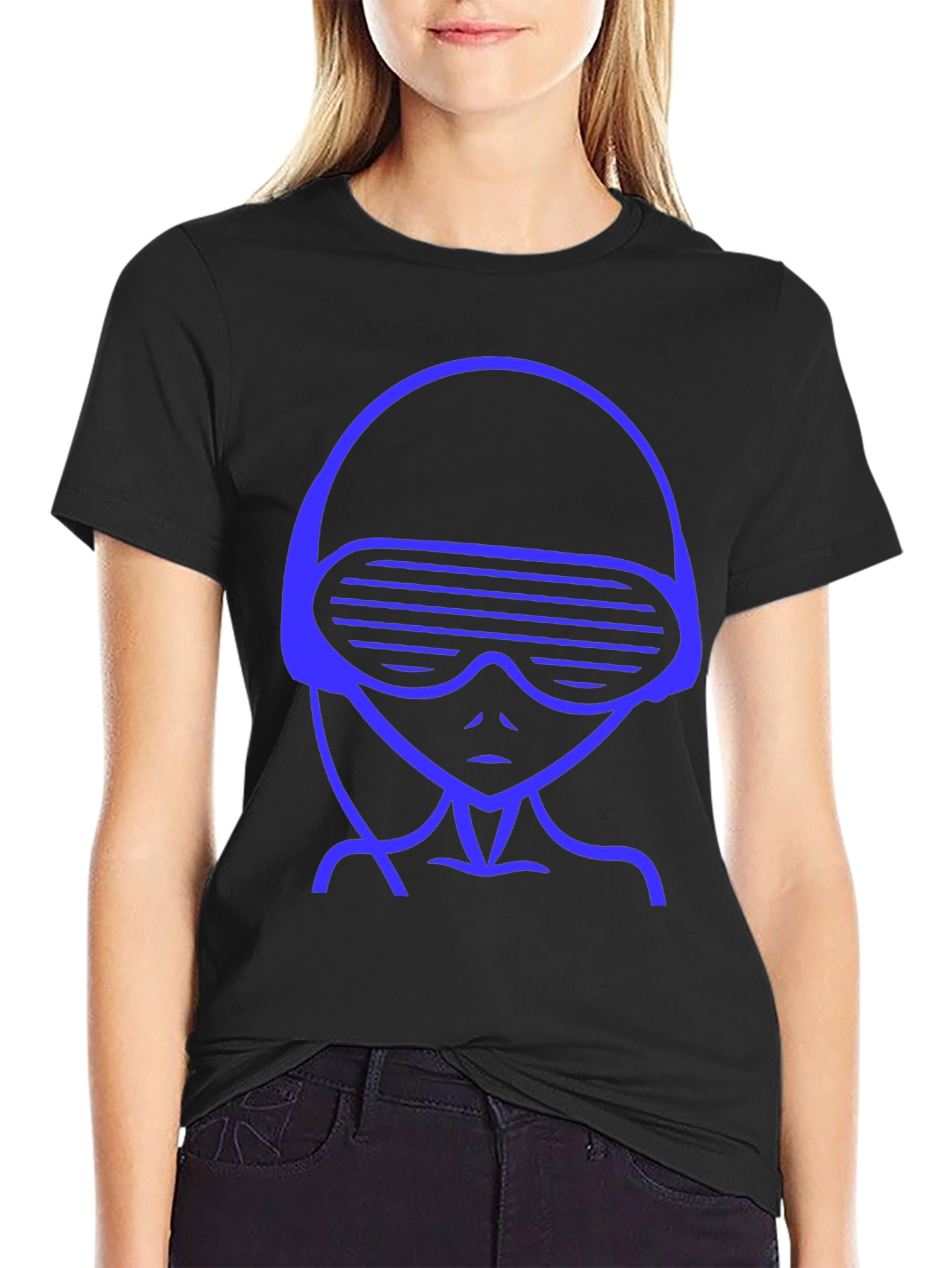 Retro Alien Graphic Tee - Black Crewneck T-Shirt