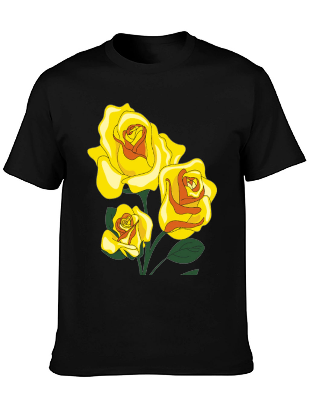 Black T-Shirt with Yellow Roses Graphic