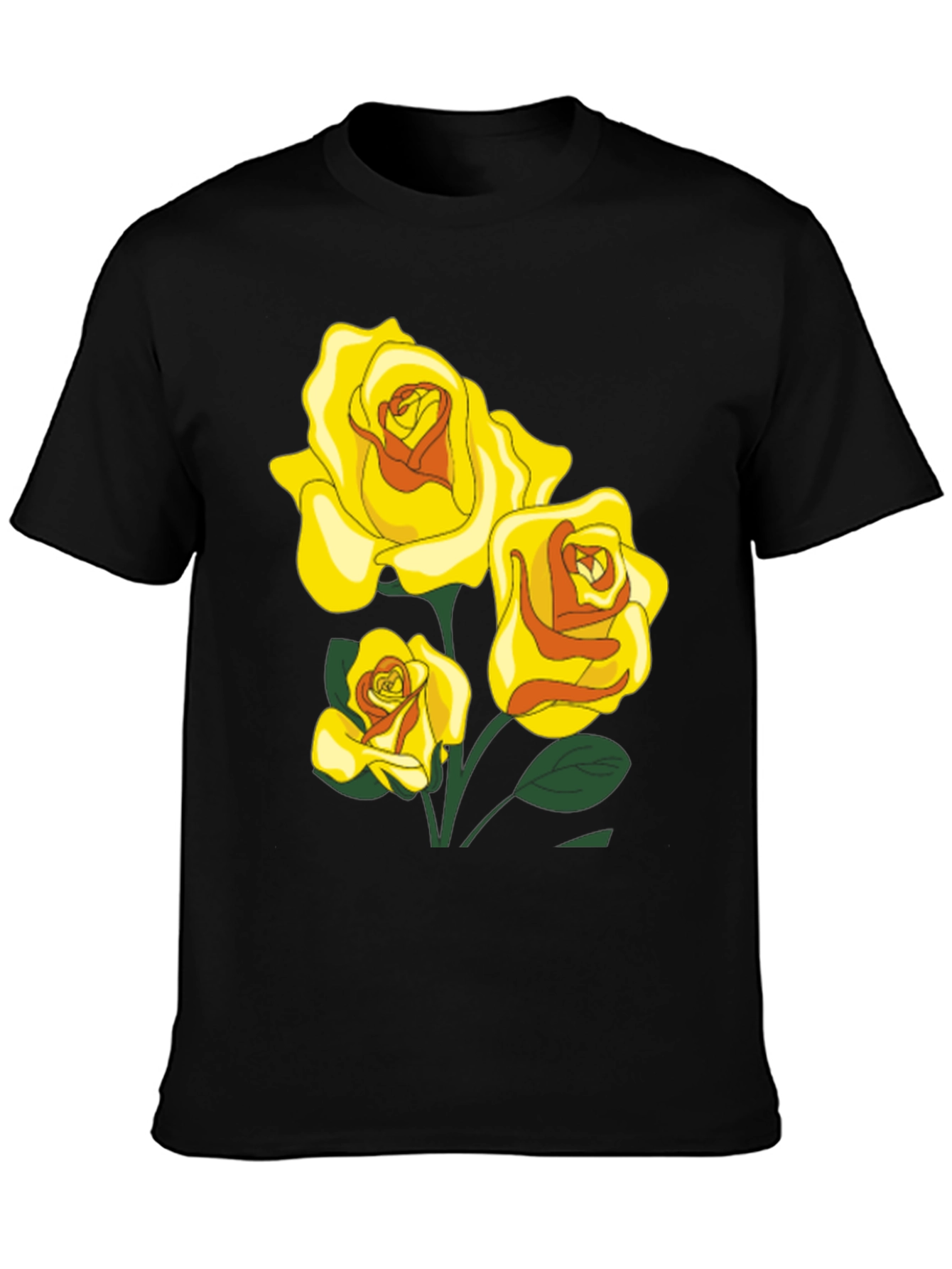 Black T-Shirt with Yellow Roses Graphic