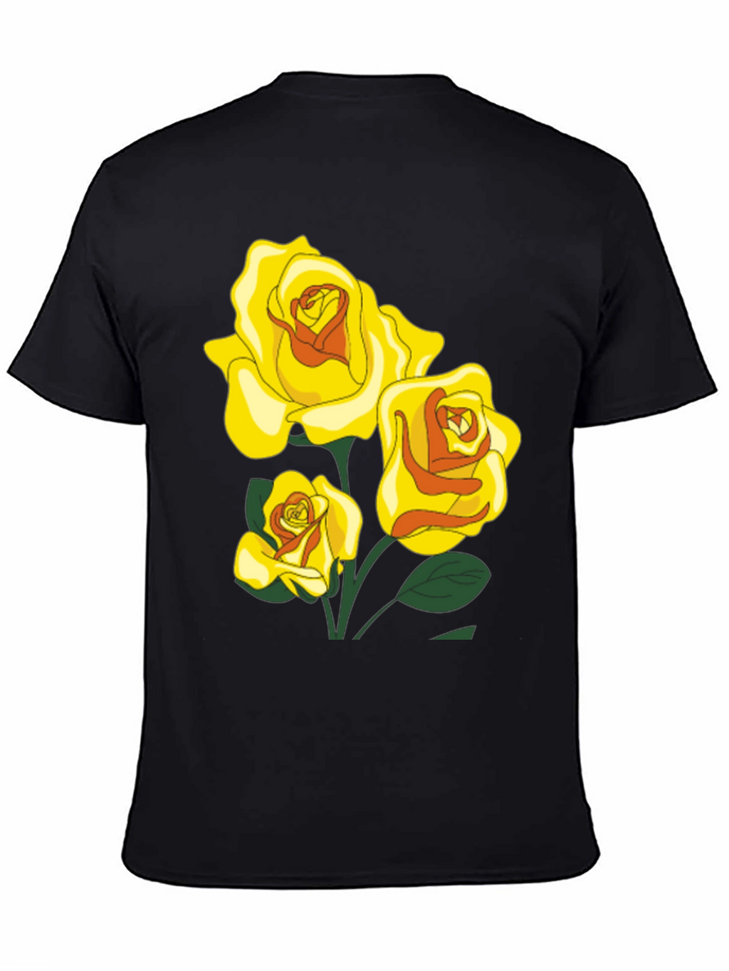 Black T-Shirt with Yellow Roses Graphic