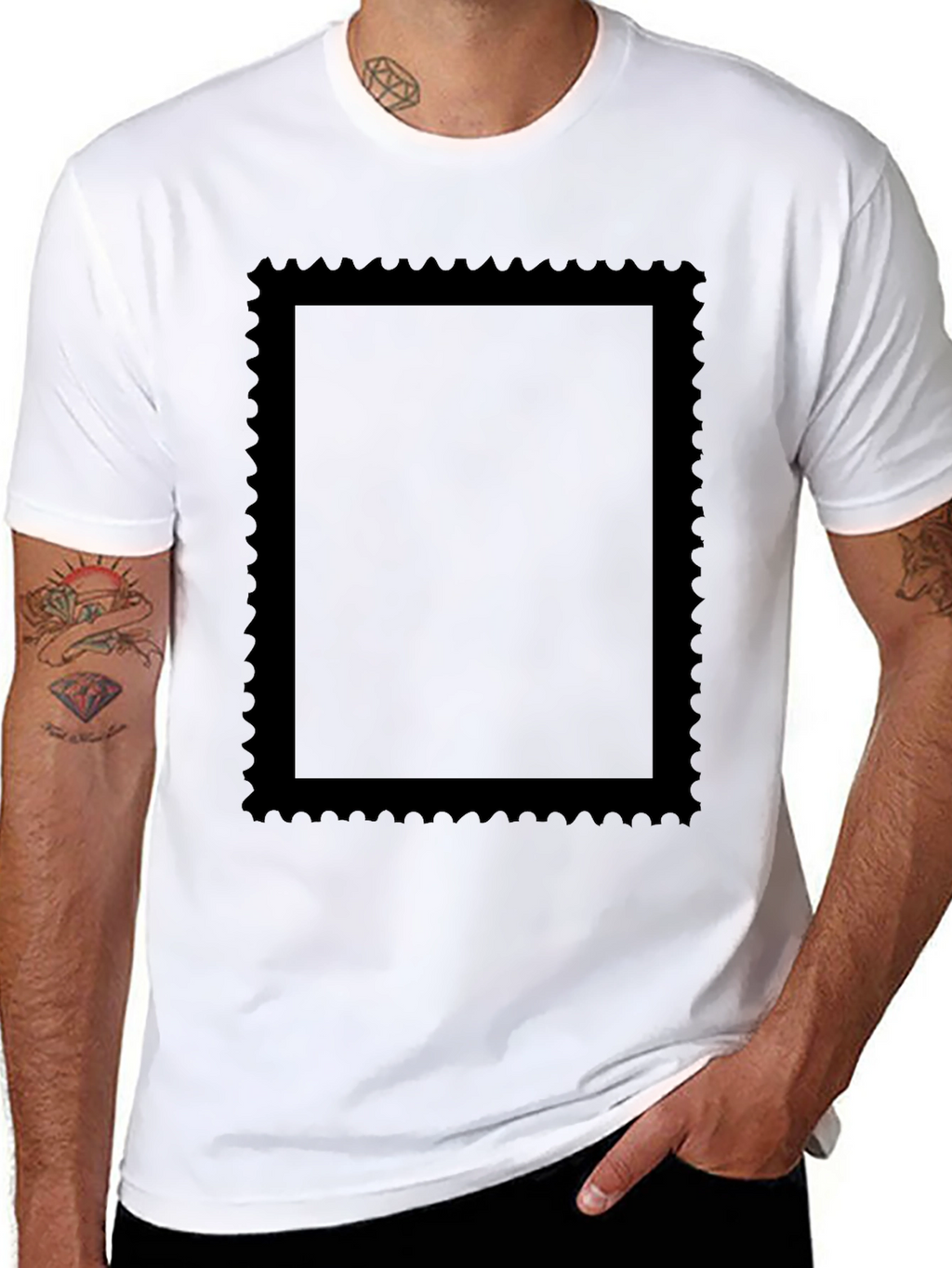 Black Graphic Tee with Stamp Style Design