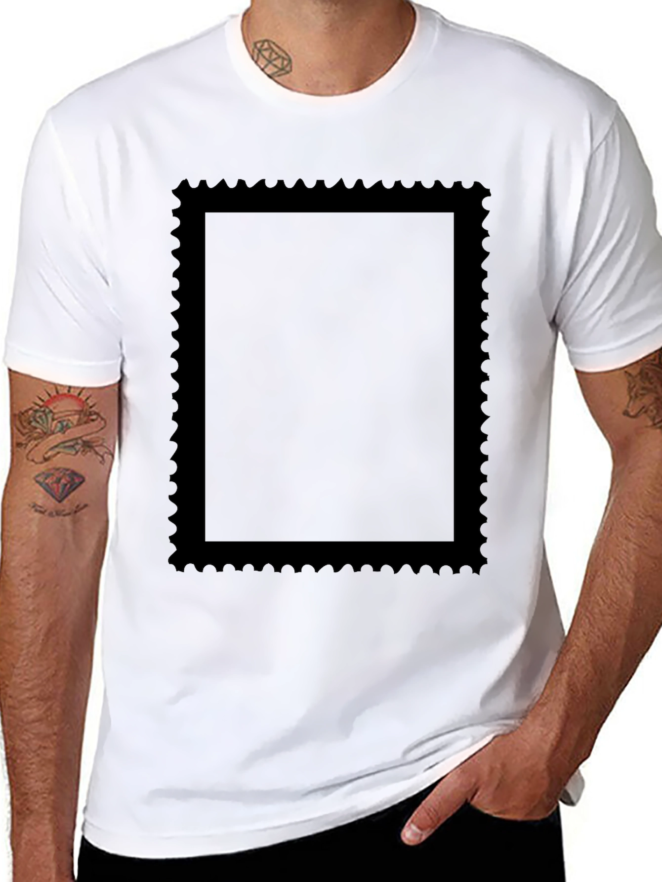Black Graphic Tee with Stamp Style Design