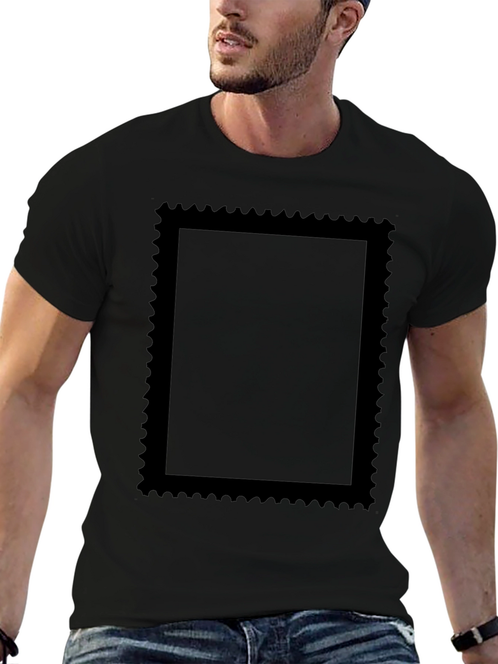 Black Graphic Tee with Stamp Style Design