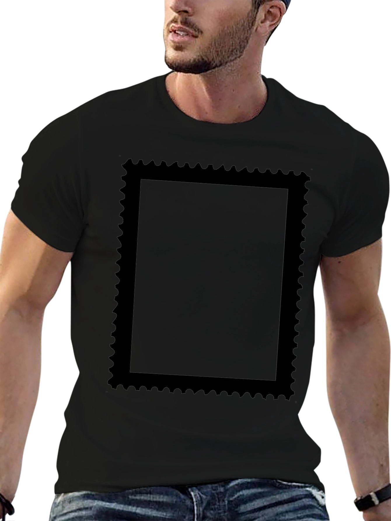 Black Graphic Tee with Stamp Style Design