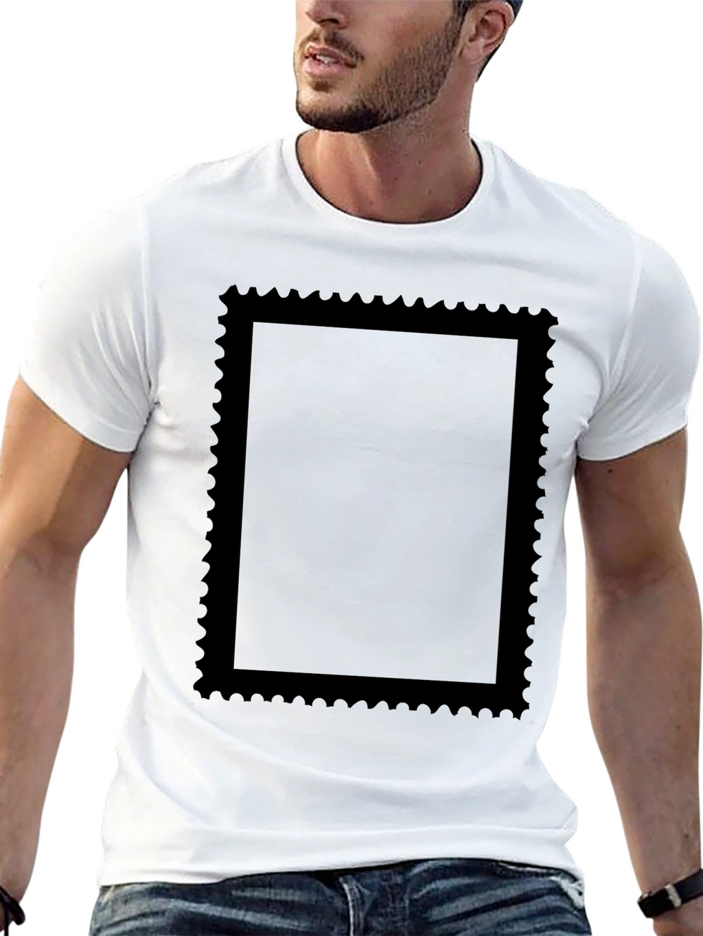 Black Graphic Tee with Stamp Style Design