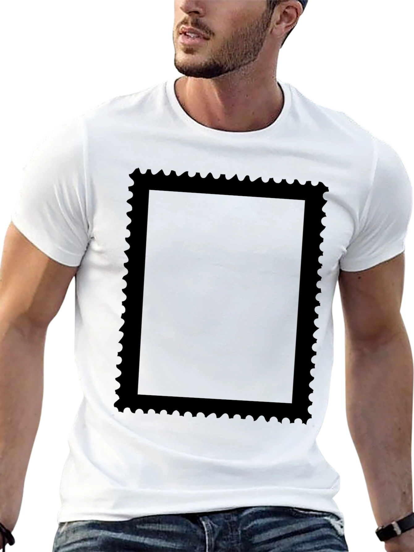 Black Graphic Tee with Stamp Style Design