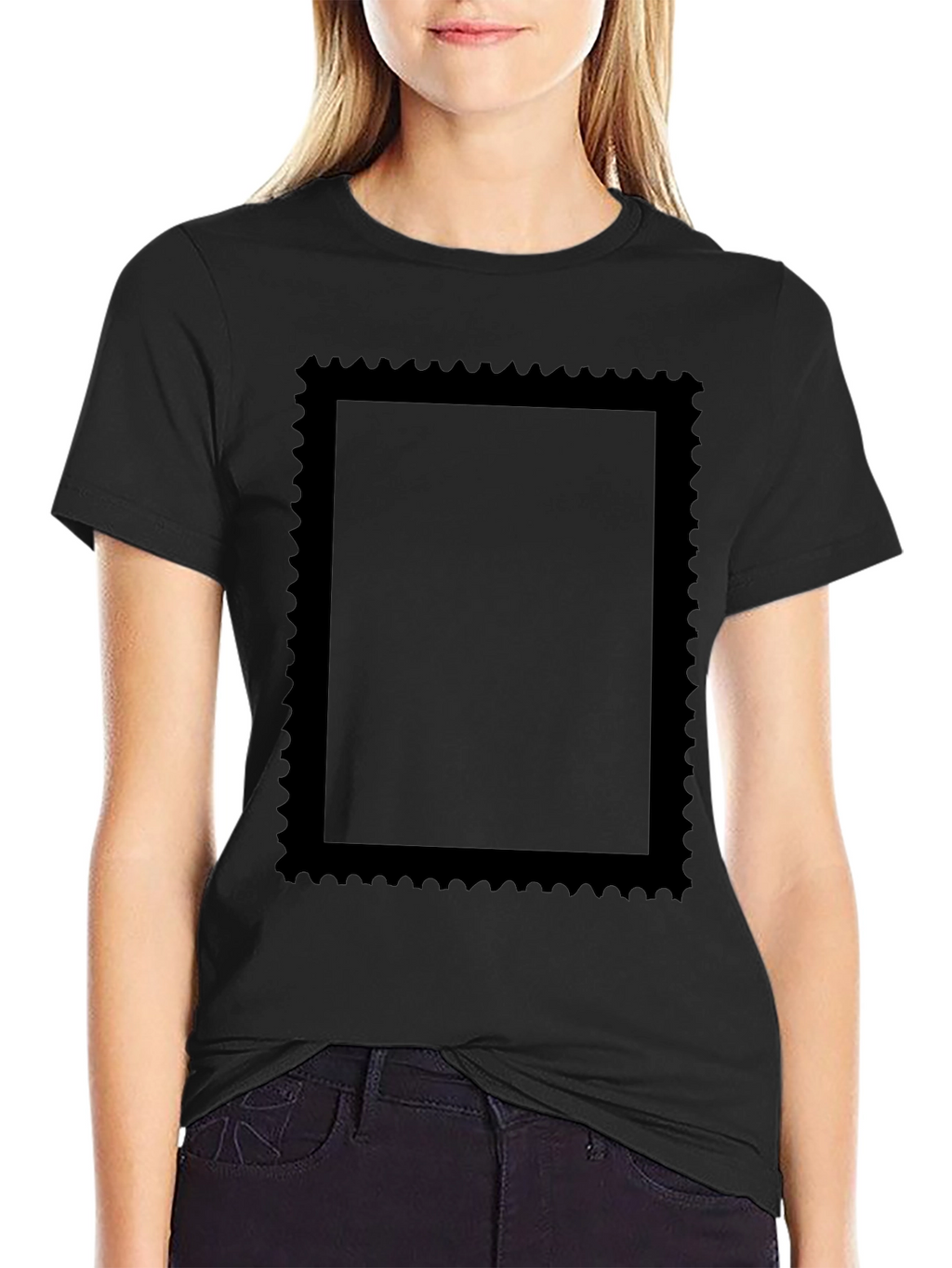 Black Graphic Tee with Stamp Style Design