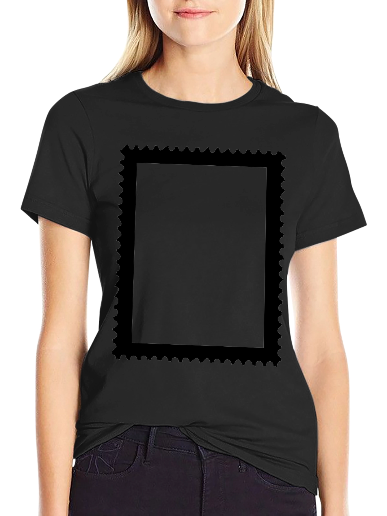 Black Graphic Tee with Stamp Style Design