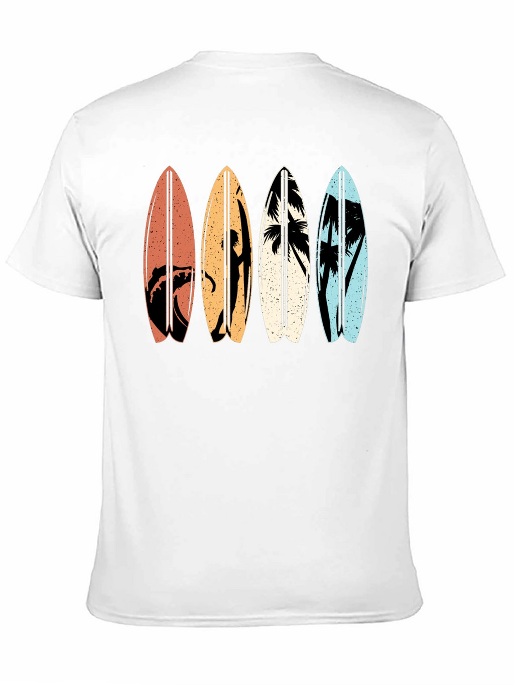 Retro Surfboard Graphic Tee - Black Cotton T-Shirt