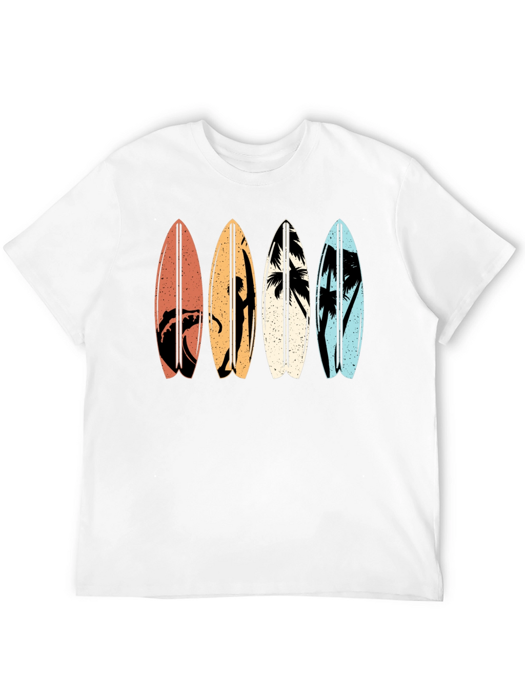 Retro Surfboard Graphic Tee - Black Cotton T-Shirt