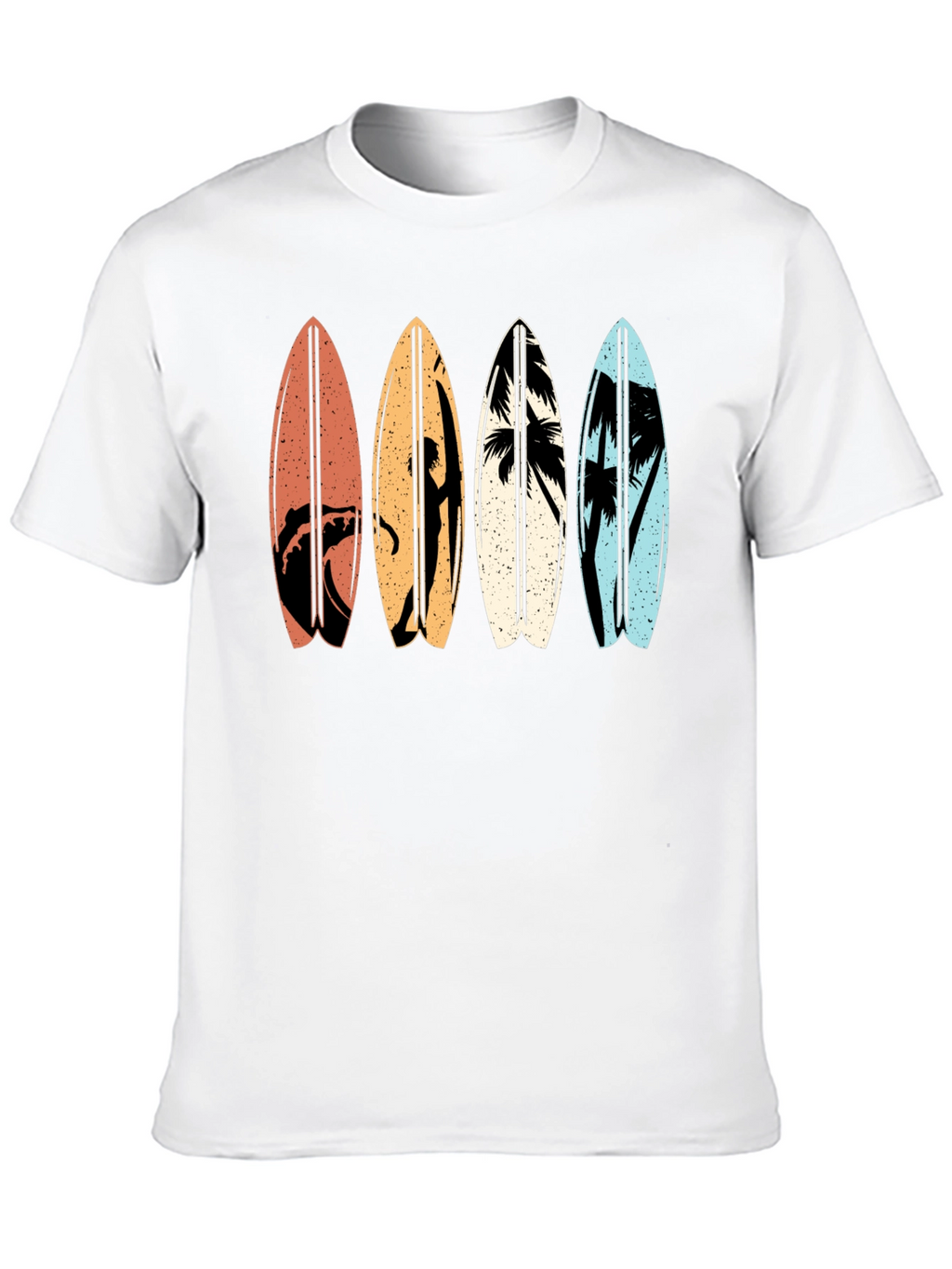 Retro Surfboard Graphic Tee - Black Cotton T-Shirt