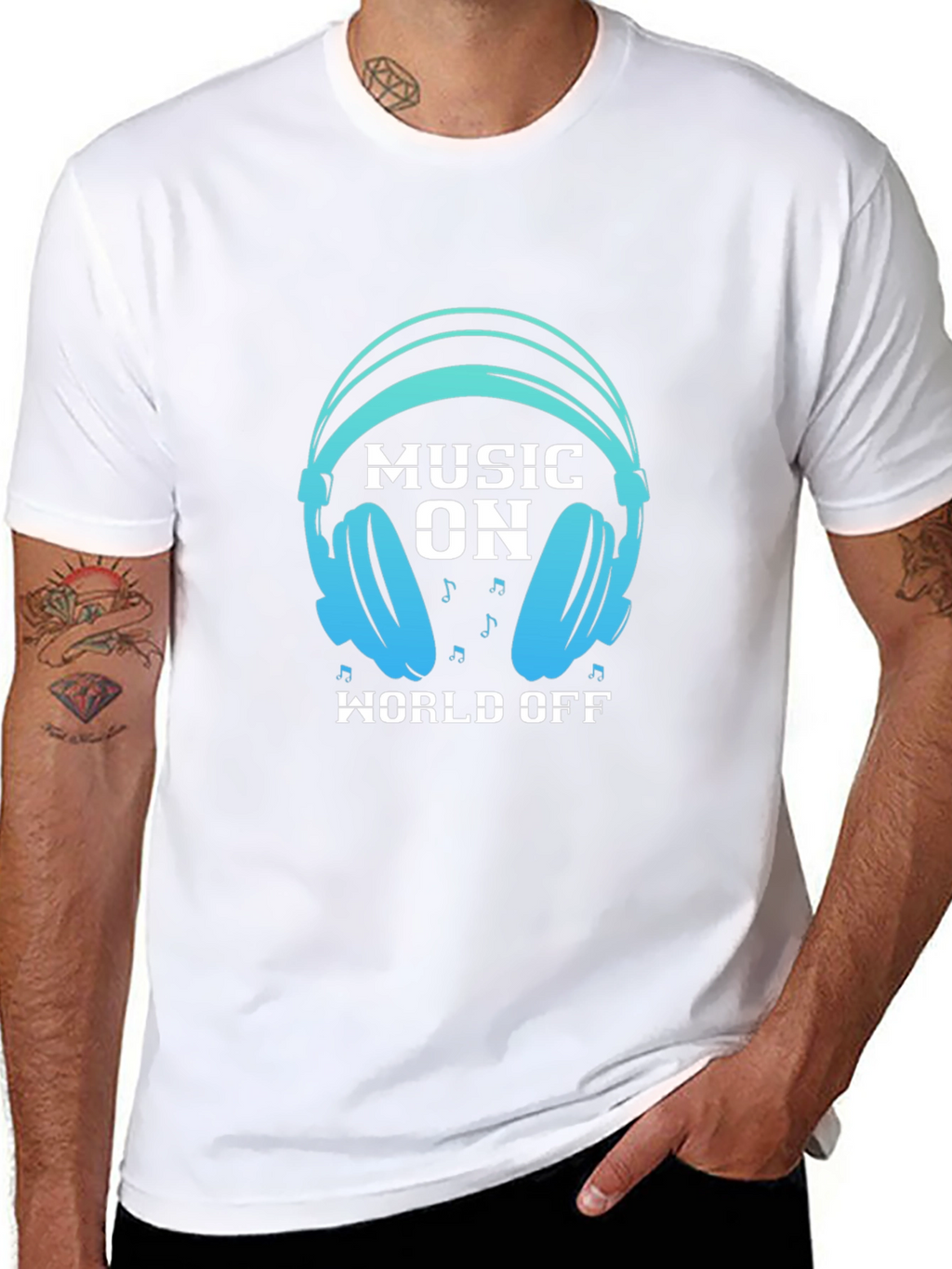 Music On World Off Black Graphic Tee