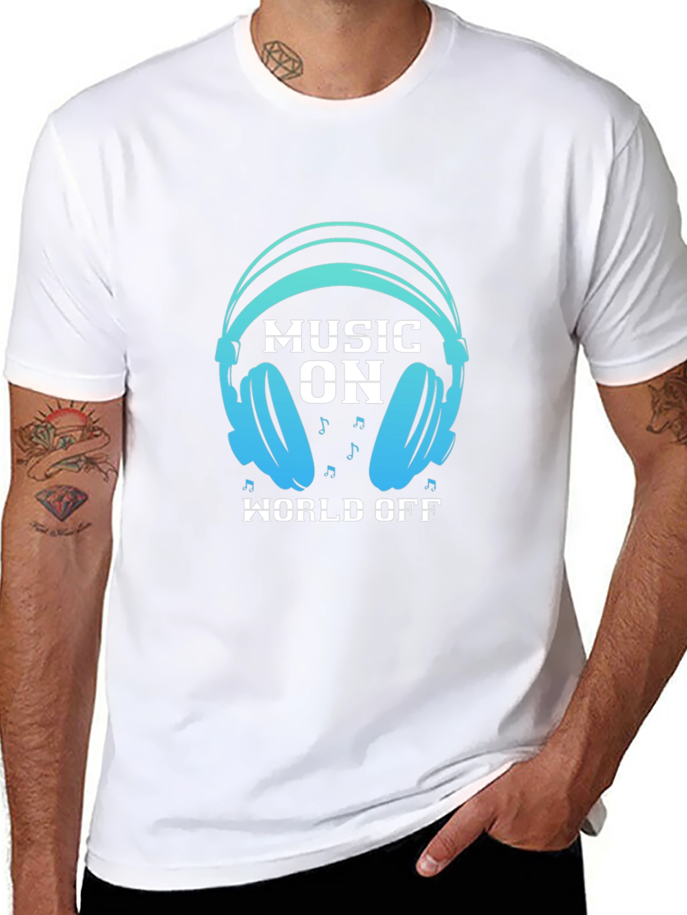 Music On World Off Black Graphic Tee
