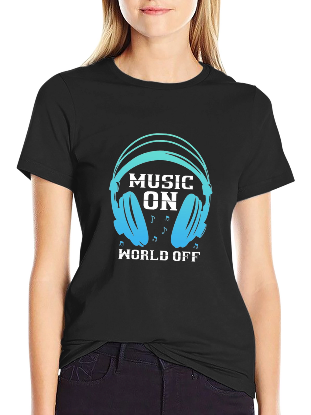 Music On World Off Black Graphic Tee