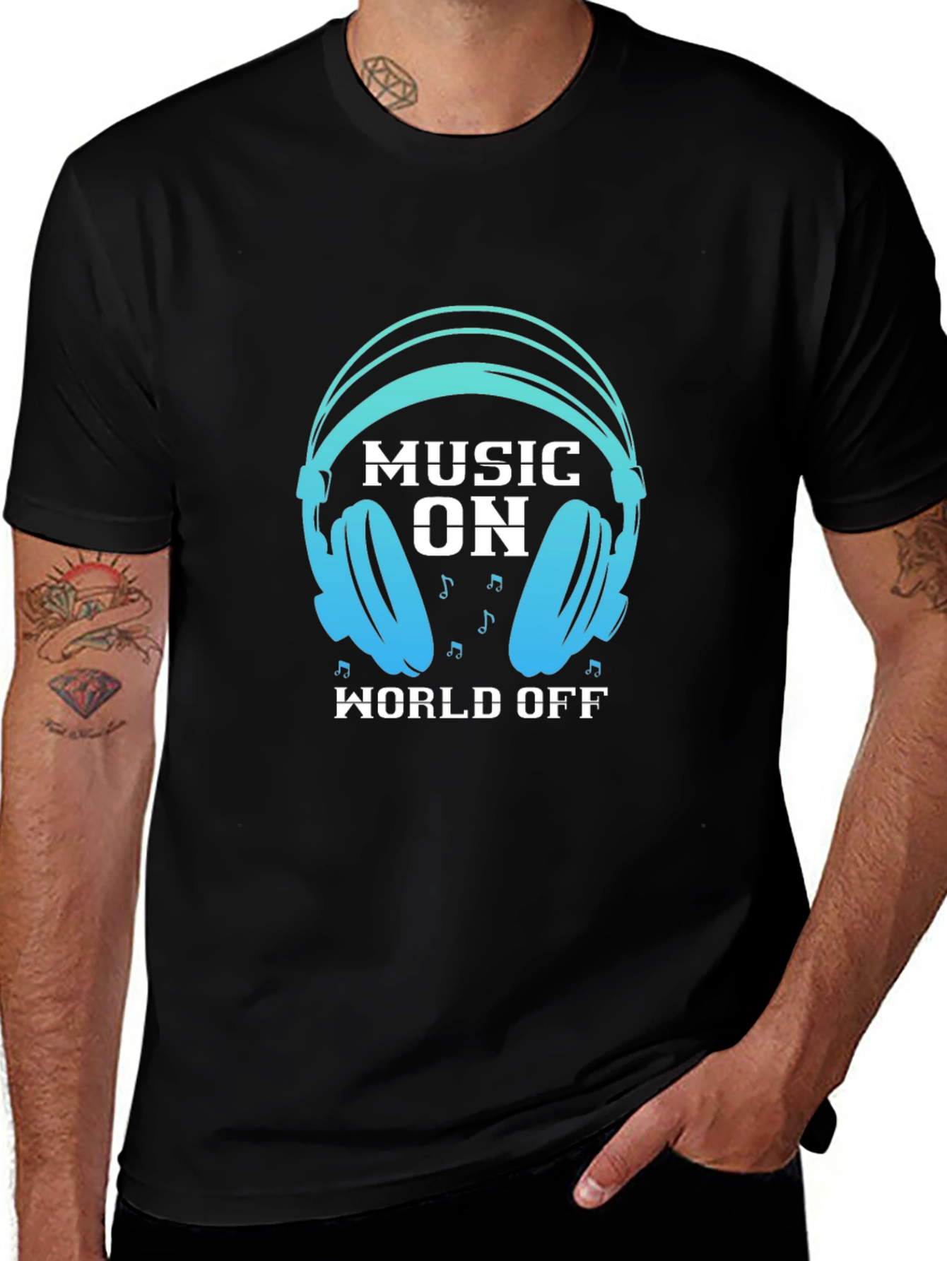 Music On World Off Black Graphic Tee