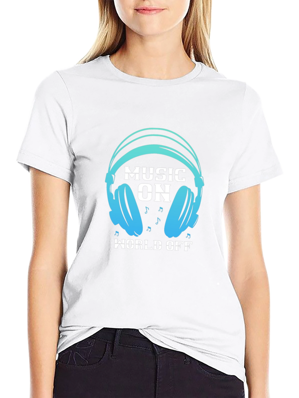 Music On World Off Black Graphic Tee