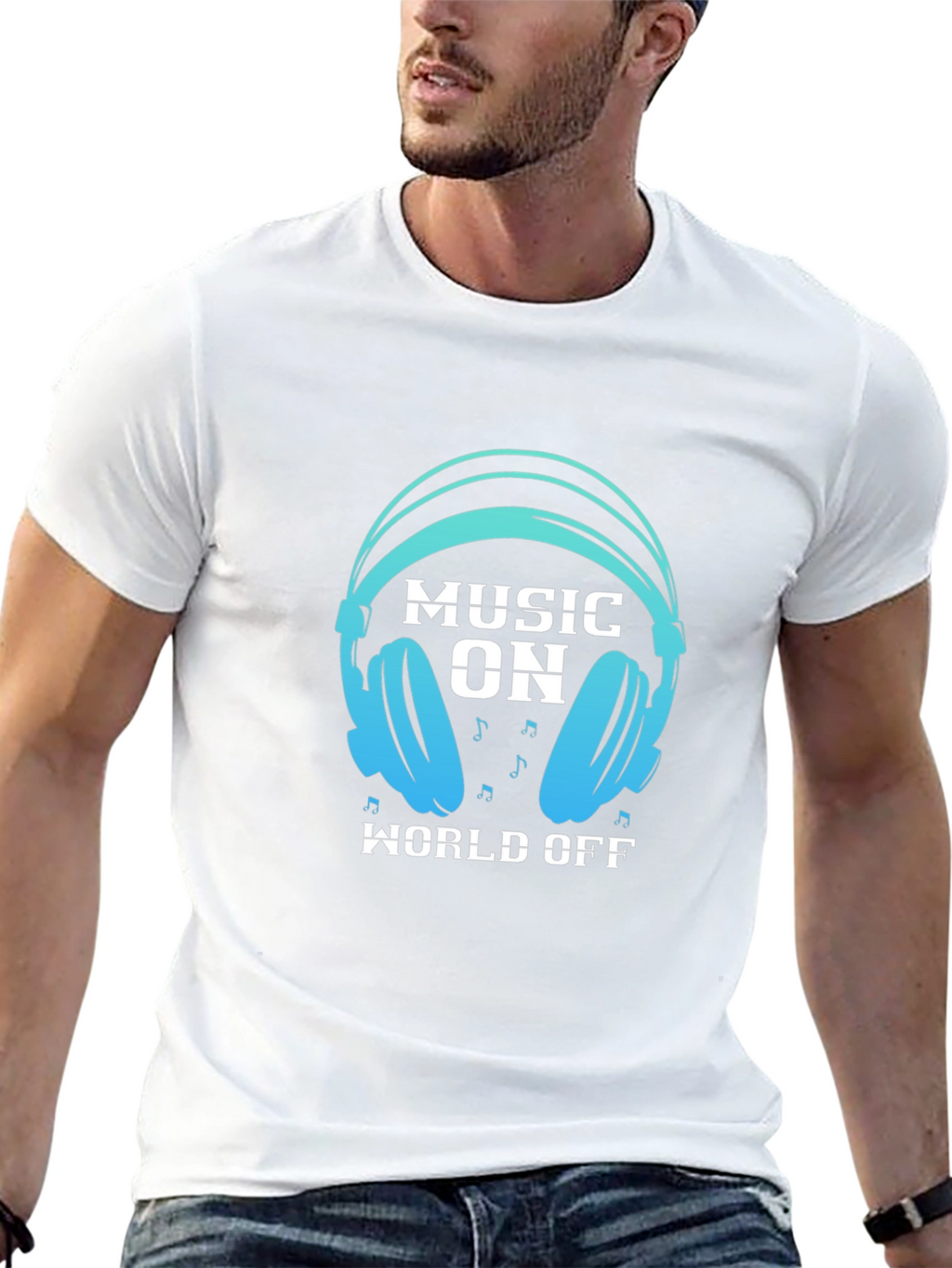 Music On World Off Black Graphic Tee