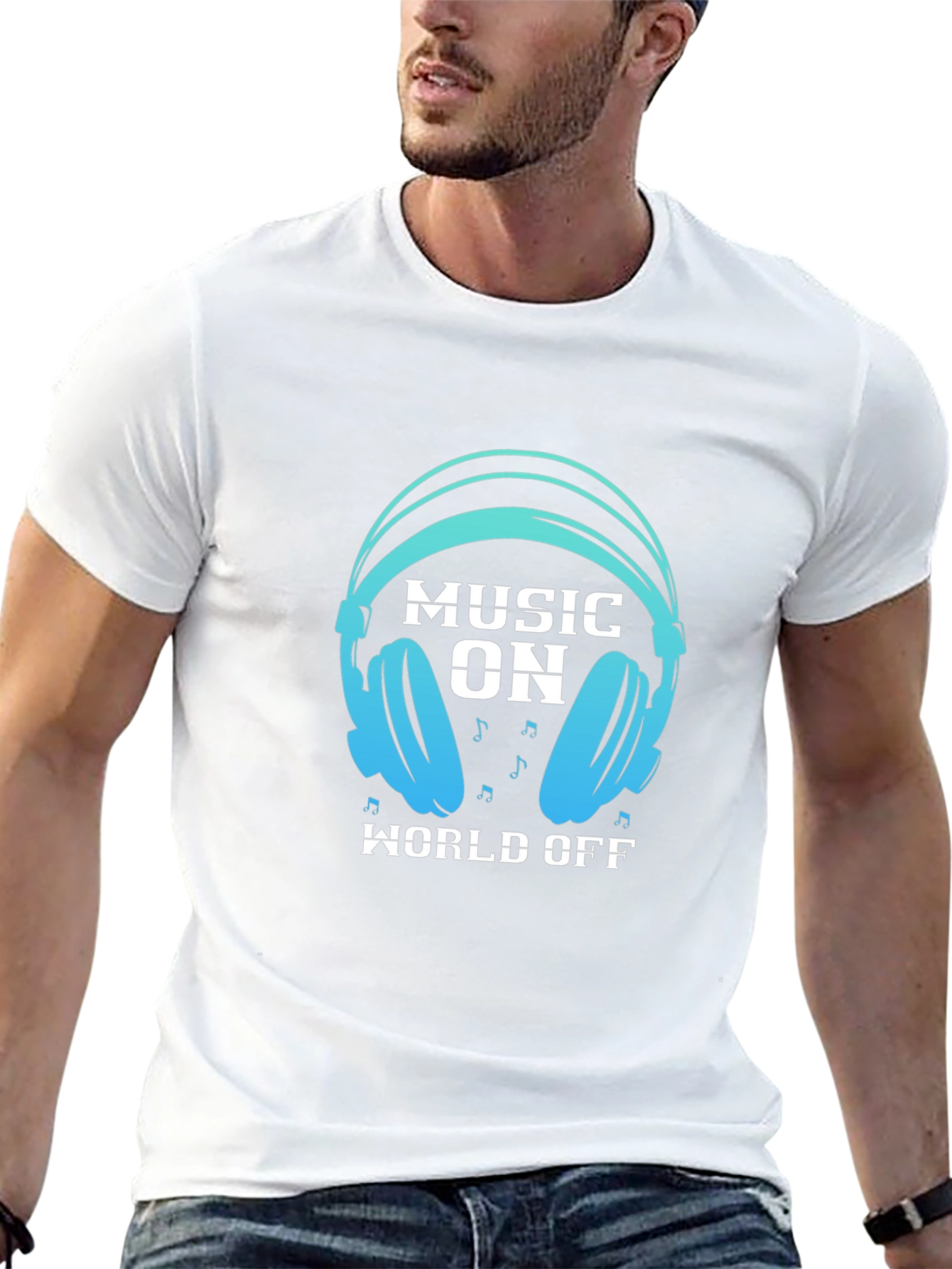 Music On World Off Black Graphic Tee