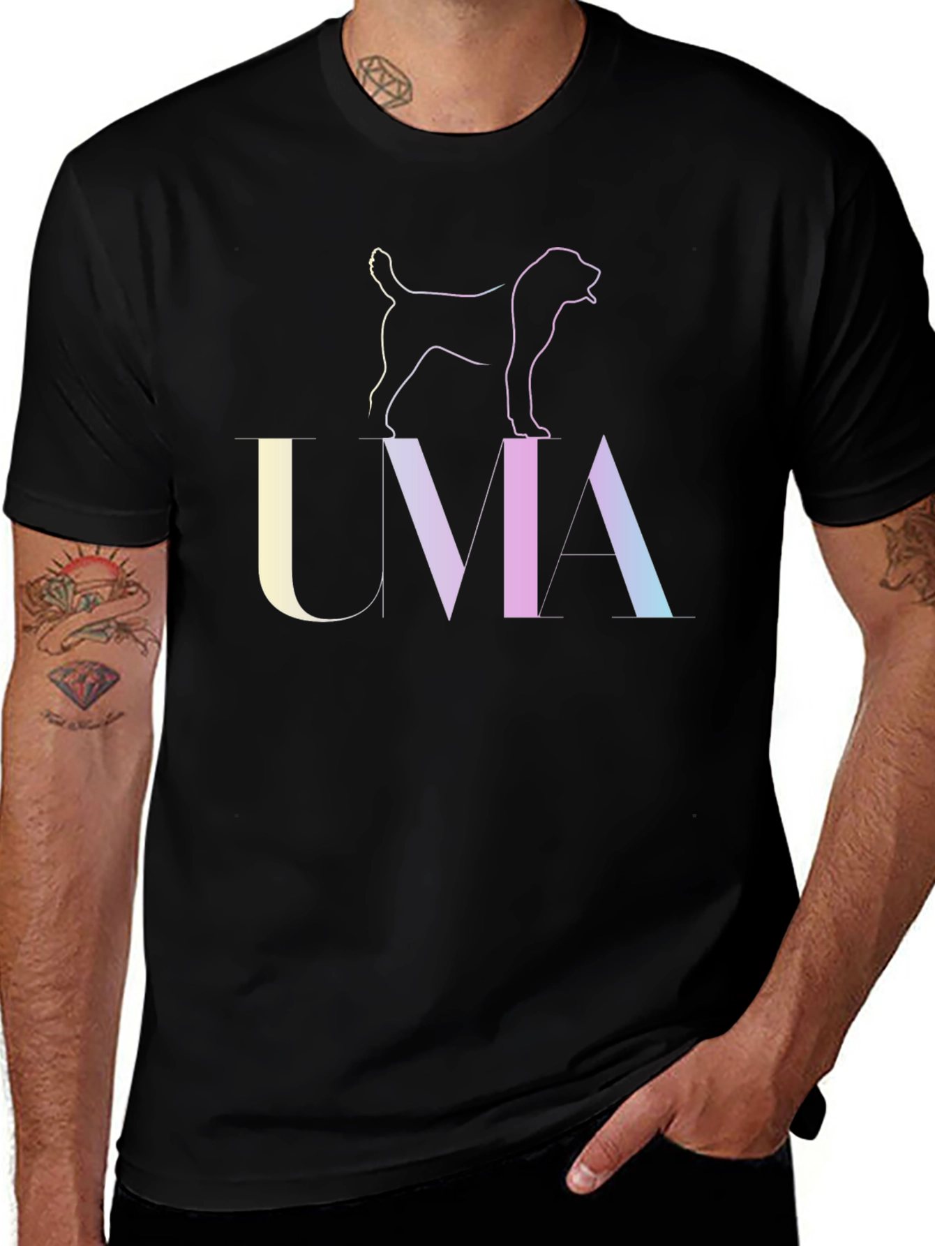 UMA Dog Outline Graphic T-Shirt - Unisex Black Tee