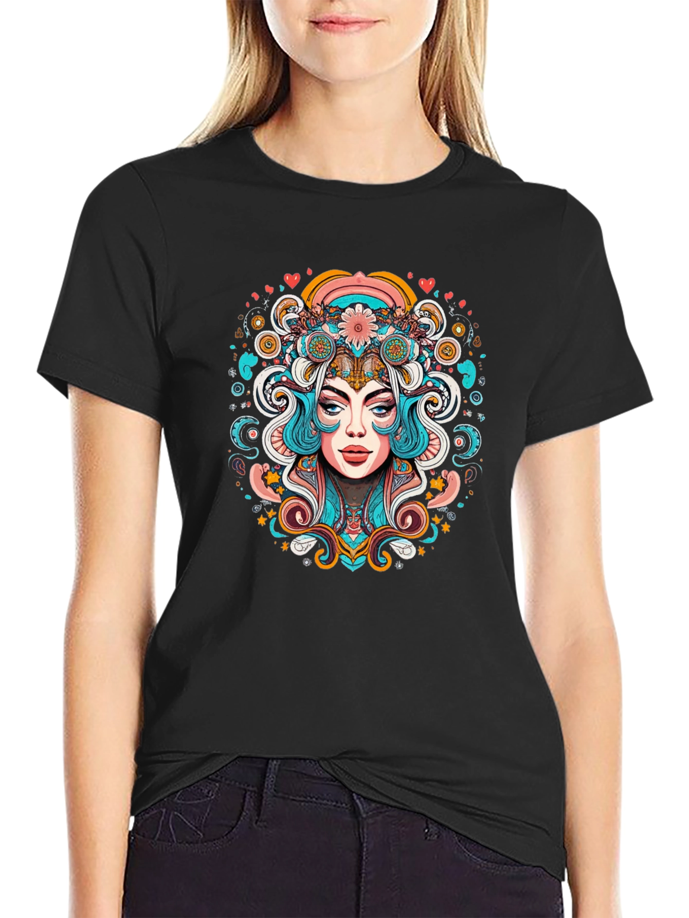 Psychedelic Woman Graphic Tee - Black Unisex T-Shirt